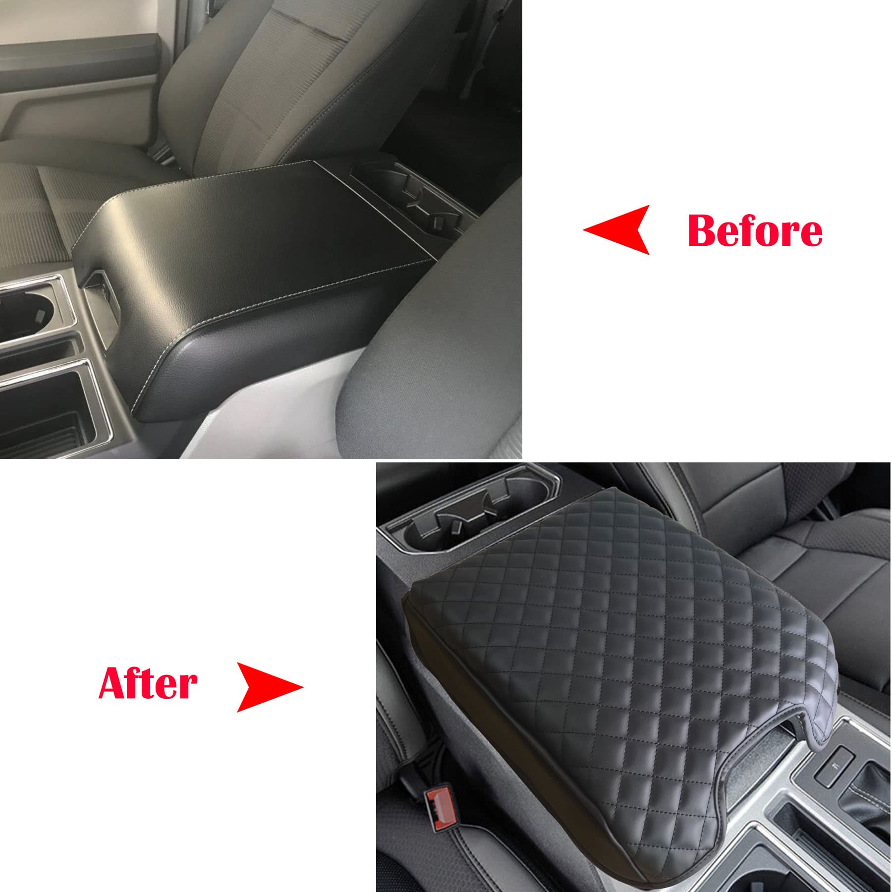 Zxiaochun Center Console Cover for Ford F150 2015-2020 / F250 F350 F450 2017-2022 and Expedition 2018-2024 Leather Arm Rest Box