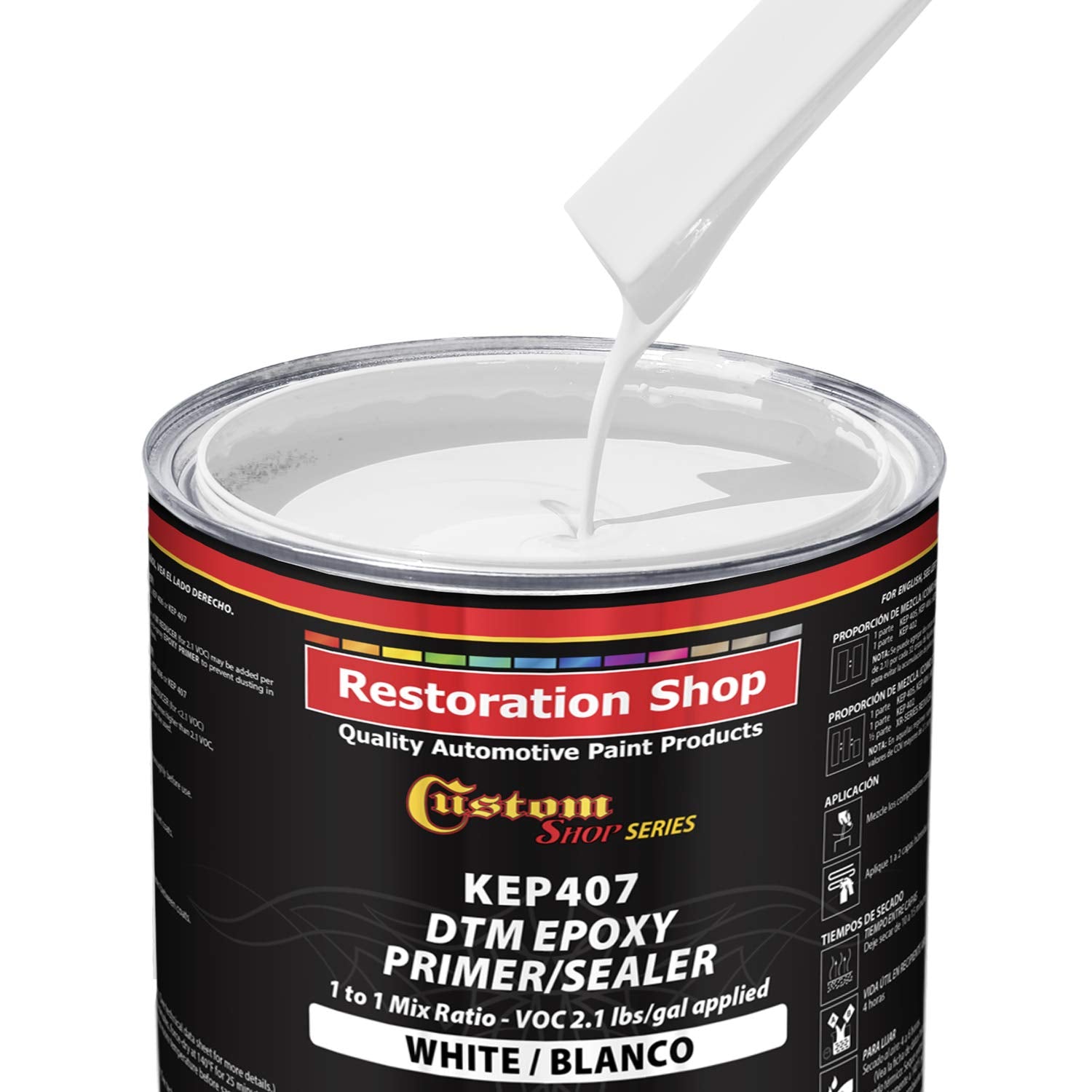 Custom Shop - White Epoxy Primer/Sealer 2.1 Voc (1/2 Gallon Kit) Anti-Corrosive Dtm High-Performance Primer For Automotive And I