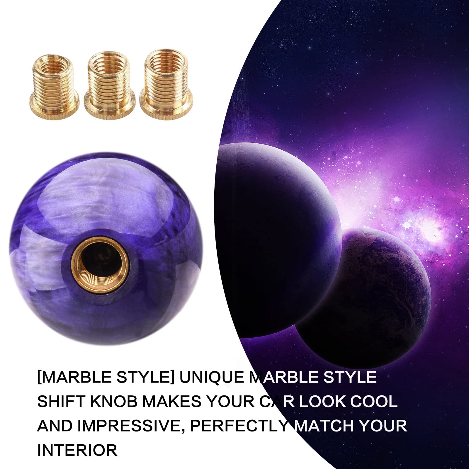 Yiuiy Round Ball Shift Knob Universal Marble Style Gear Shift Knob 5 6 Speed For Manual Automatic Vehicles With Adapters (Purple