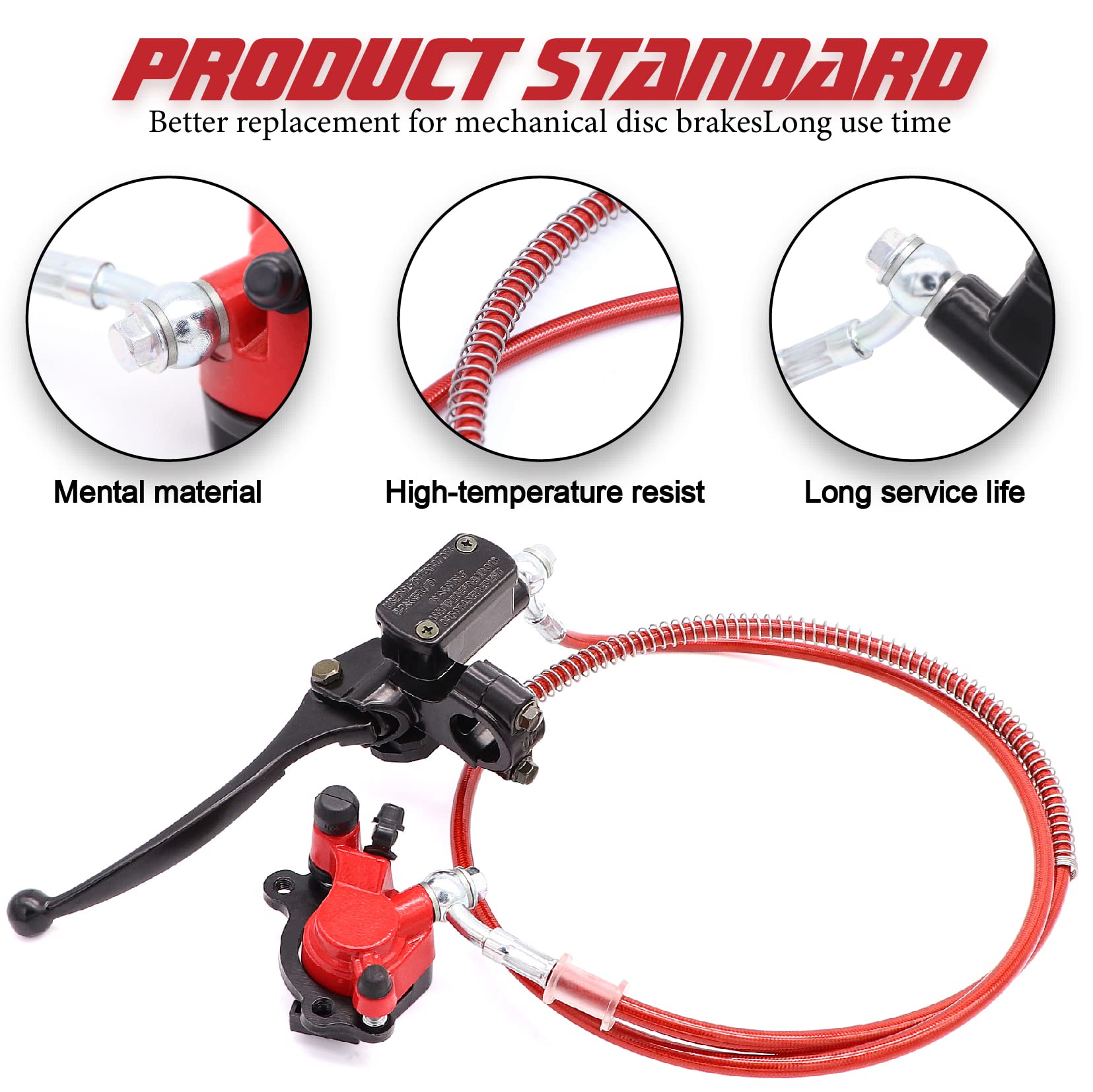 Upgraded mini bike brake kit Hydraulic Brake Assembly the Left Of The 7/8'' Handlebars 50 inch Hose Tube Master Cylinder Caliper