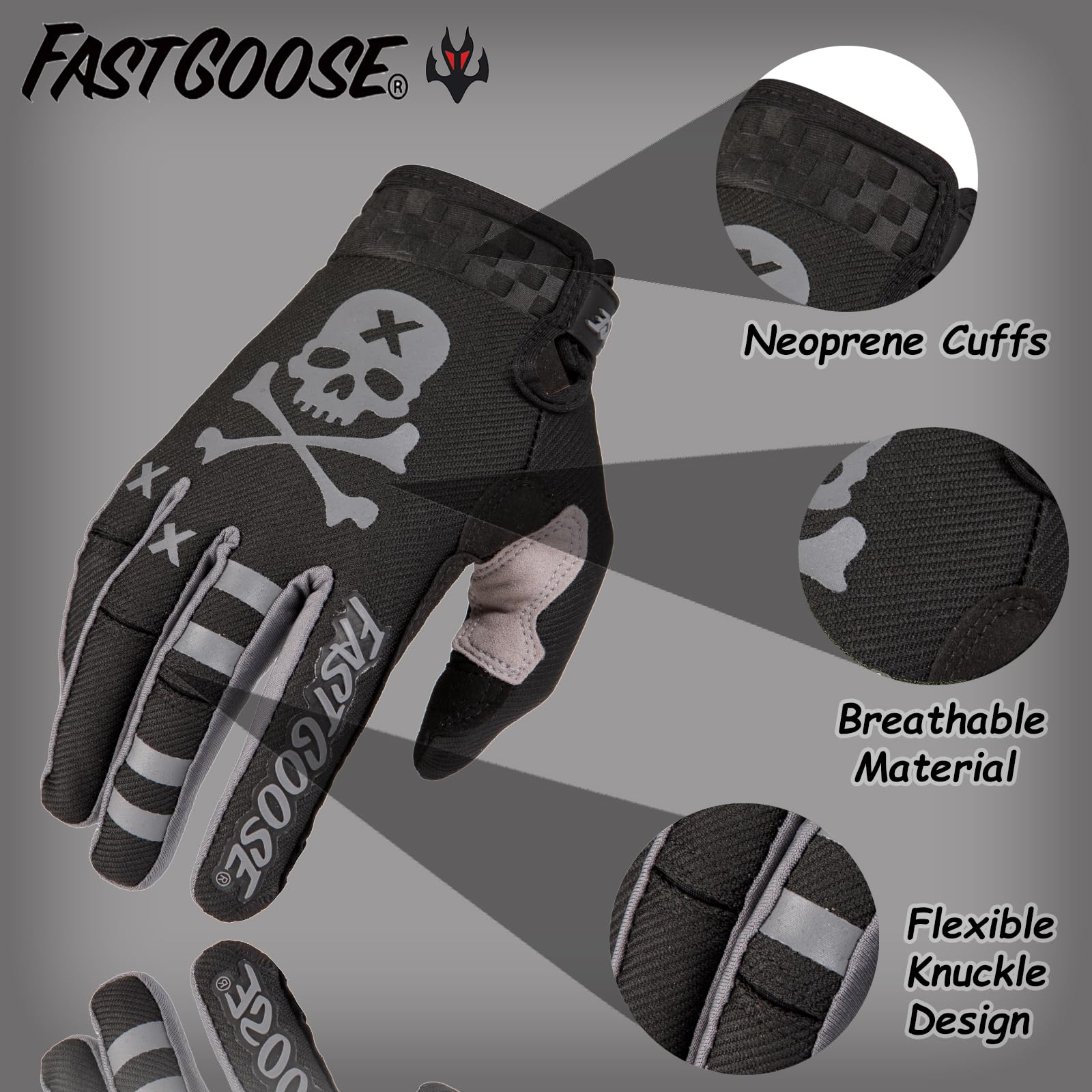 Fastgoose Dirt Bike Motocross Gloves - Motorbike Riding Bike Gloves For Off Road Racing Sports Cycling (Black, Medium)