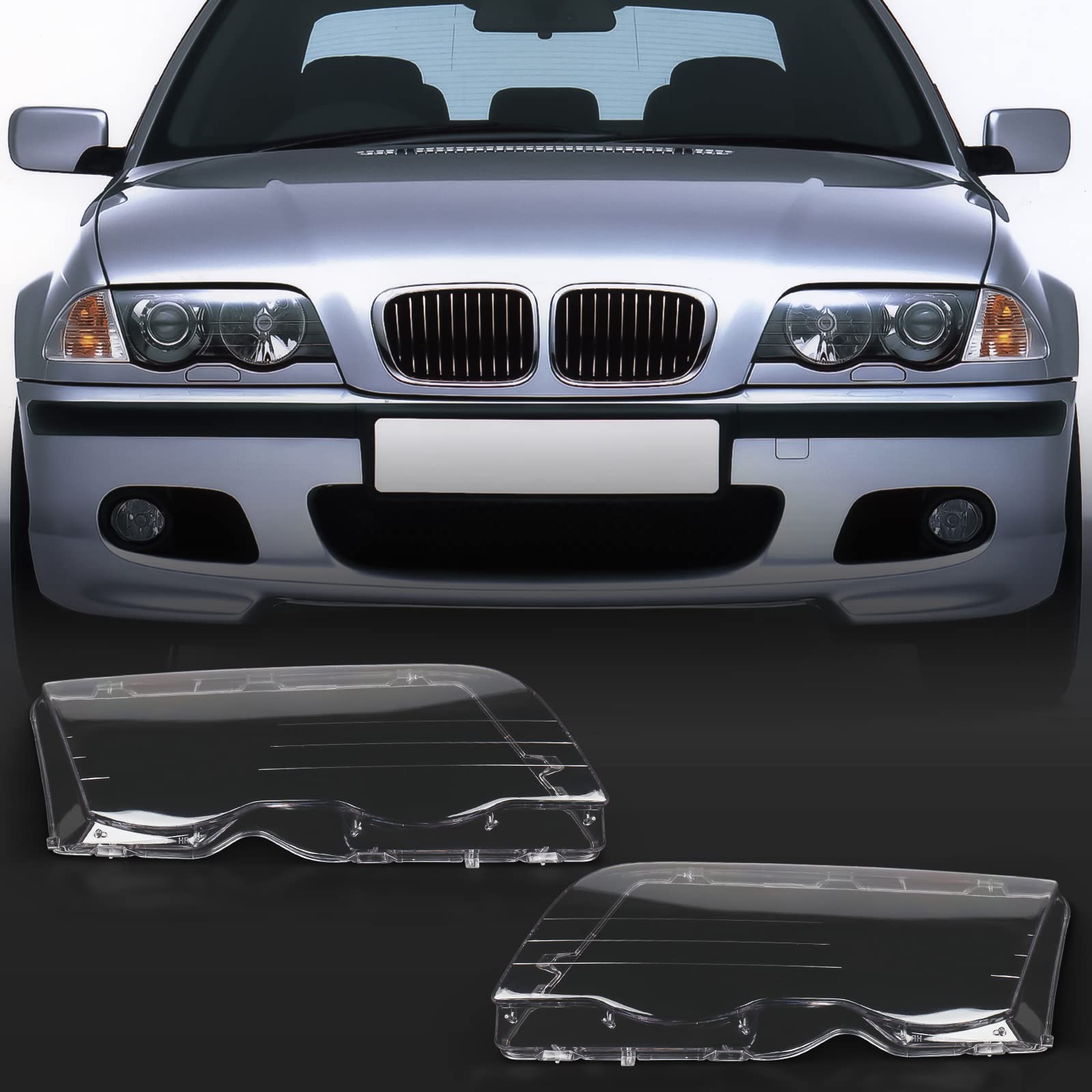 2Pc Left And Right Side Car Headlight Headlamp Lense Clear Lens Cover Replacement Fit For 1998-2001 Bmw 323I;1998-2000 Bmw 328I;