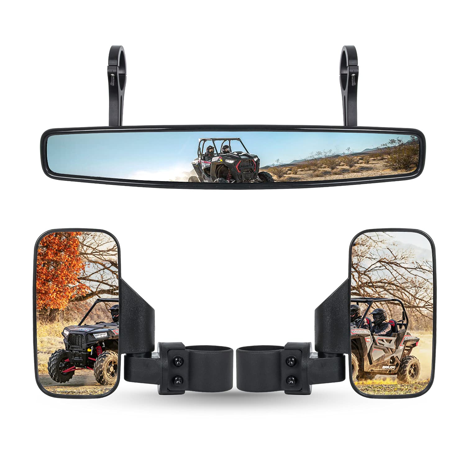 Ransoto Utv Rear View Side Mirror And Center Mirror For 1.75'' Roll Bar Compatible With Yamaha Rhino Yxz, Polaris Rzr 800 900 10