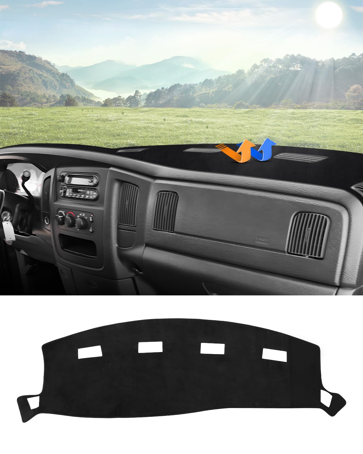 Autorder Dashboard Cover Mat For 2002-2005 Dodge Ram 1500 & 2003-2005 2500/3500 Accessories Dash Cover Flannel Dash Mat Sunshade