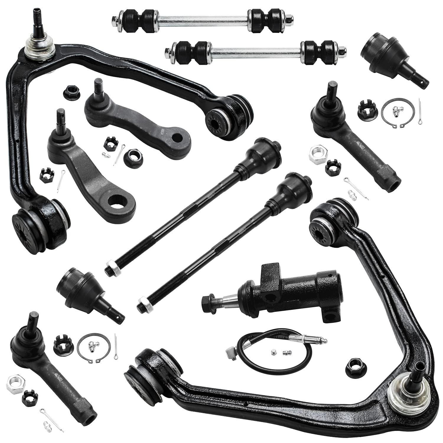Detroit Axle - Awd Front End 13Pc Suspension Kit For Silverado Sierra Chevy Gmc Avalanche Suburban Yukon Xl 1500 Tahoe Escalade Esv Ext, Upper Control Arms Lower Ball Joints Sway Bars Tie Rods
