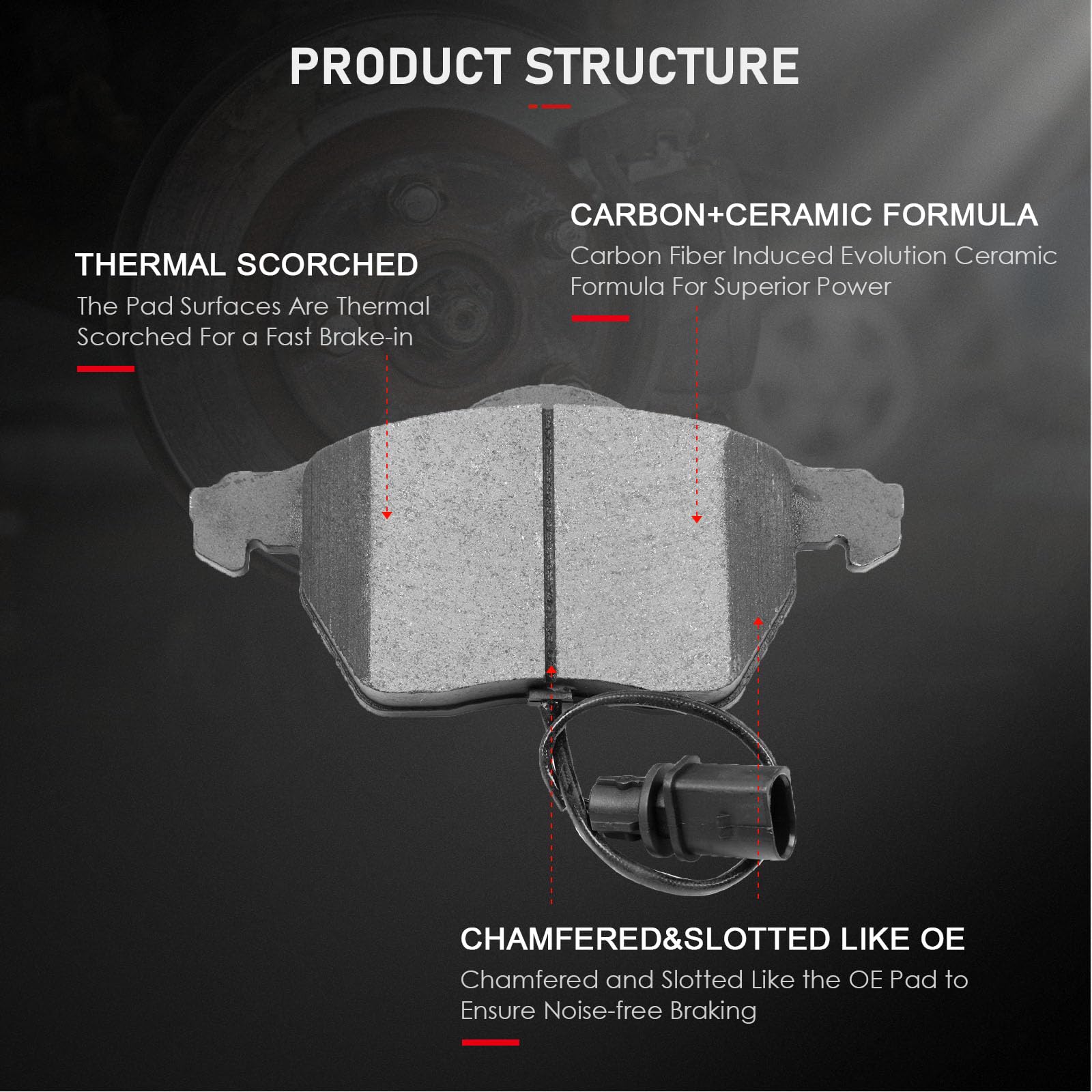 Cciyu D840 4Pcs Front Ceramic Brake Pads Kits - Audi A4, A6 & Volkswagen Passat Compatible