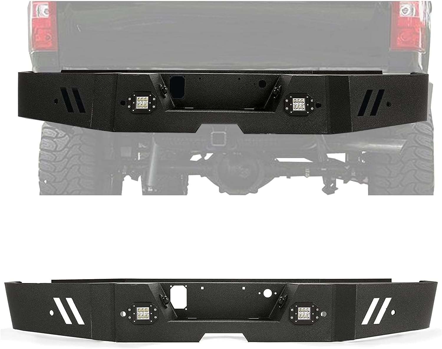 KUAFU Rear Bumper Compatible with 2015-2019 Chevy Chevrolet Silverado 2500 3500 GMC Sierra 2500HD 3500HD W/Sensor Holes W/LED Li