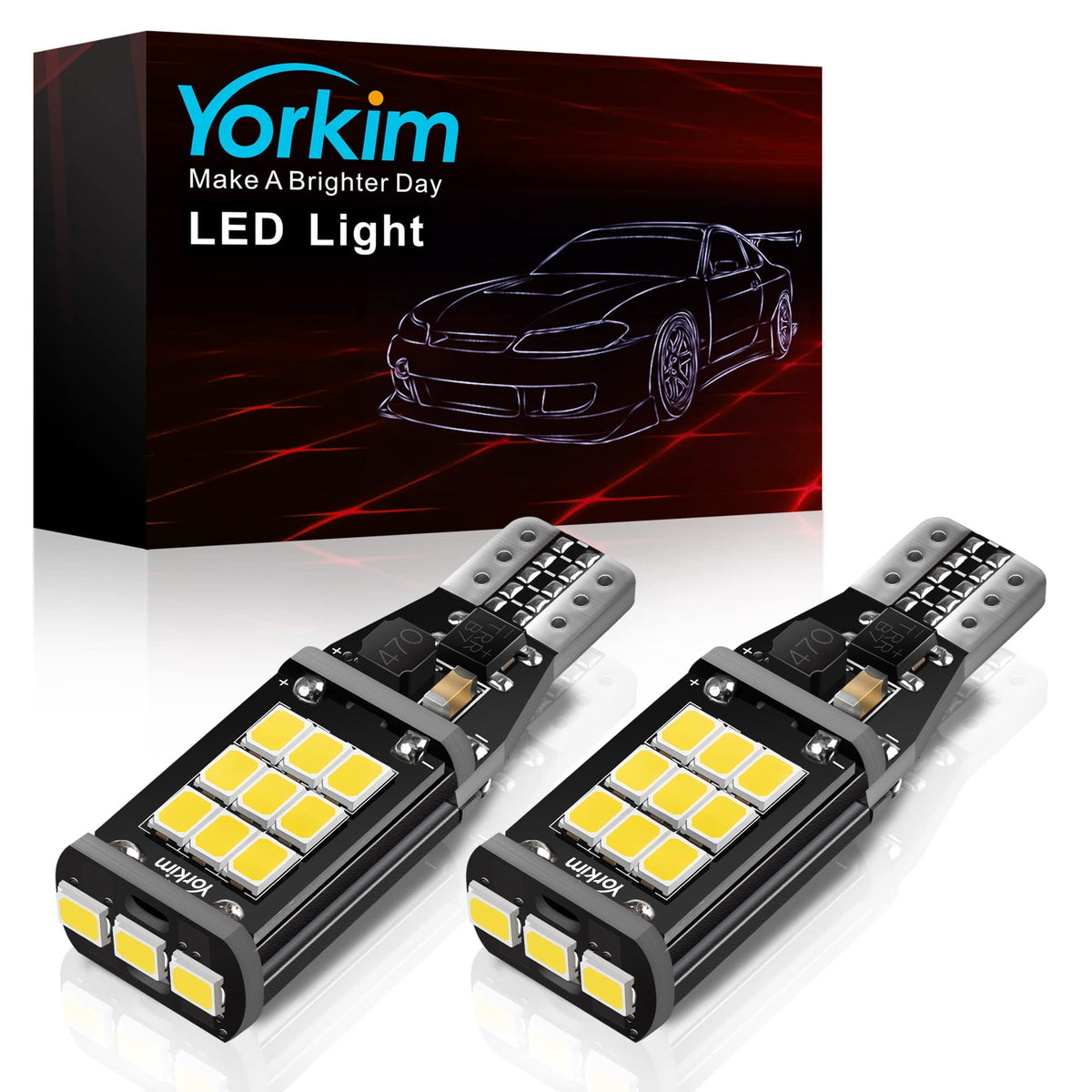 Yorkim 921 Led Bulb 6000K White 921 Led Reverse Lights Bright 21-Smd 2835 Chips Error Free T15 Led Backup Light Bulbs 906 904 90