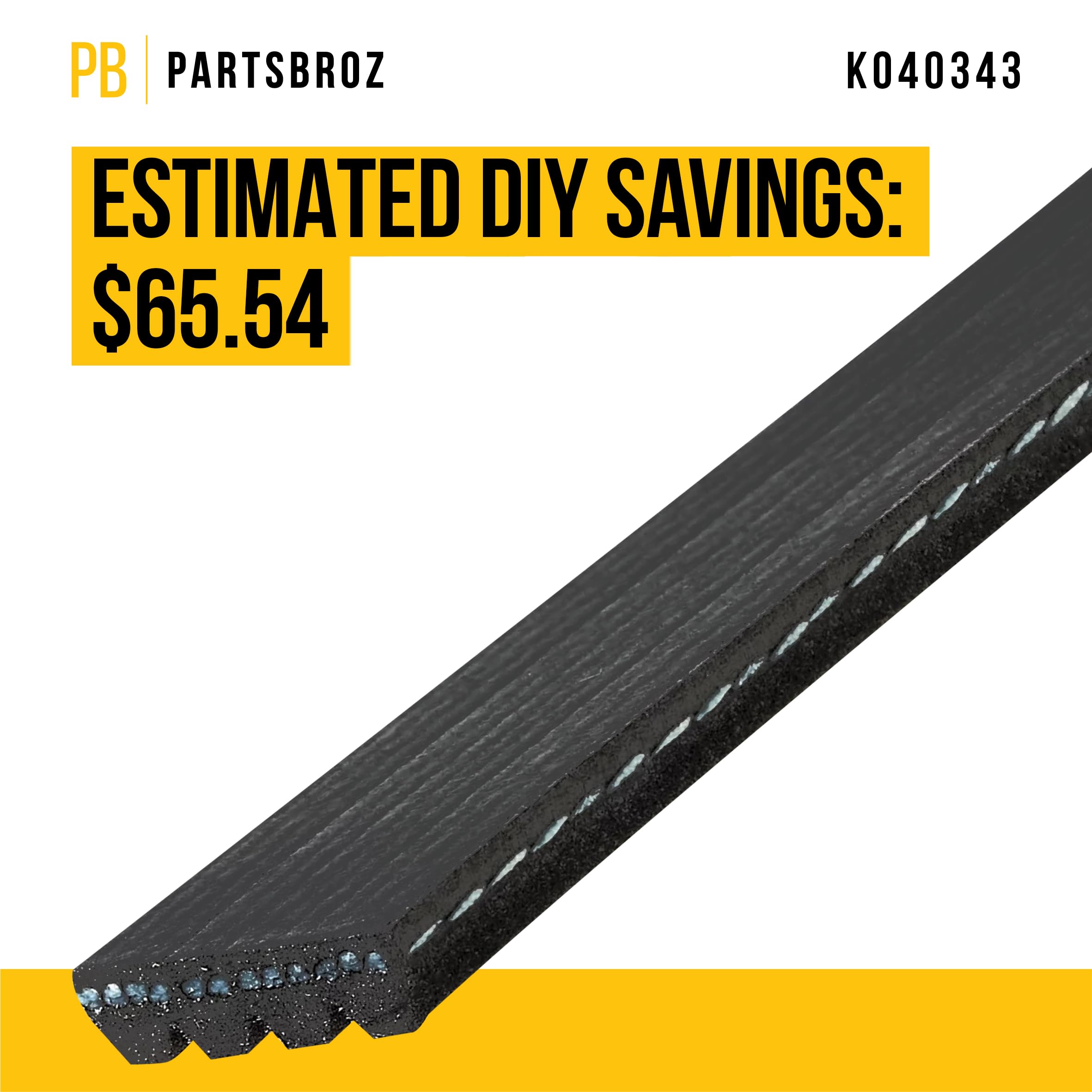 Partsbroz K040343 Micro-V Serpentine Drive Belt - Compatible With Gates Dayco Bando Acdelco Goodyear Continental Masterpro - Rep