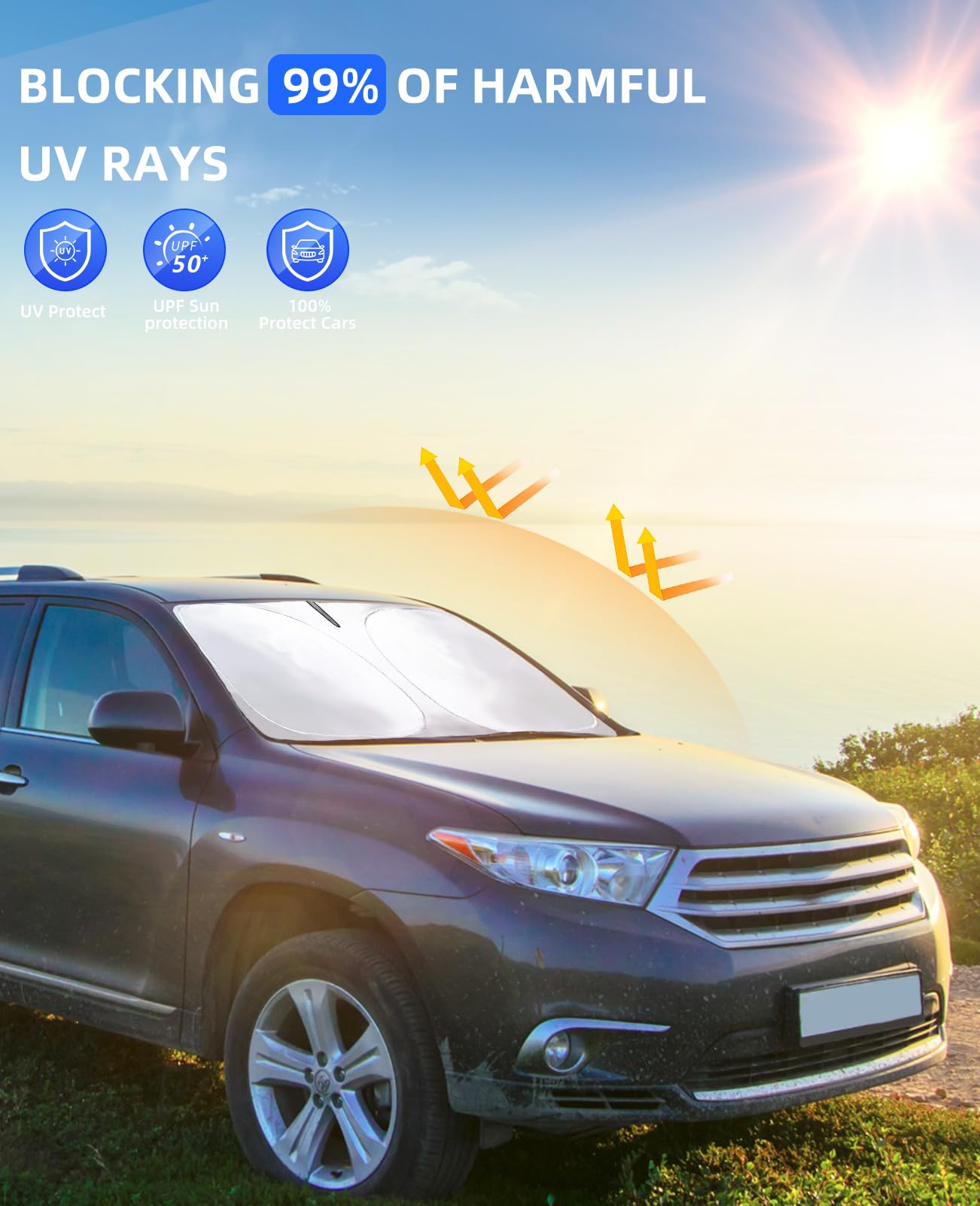 For 2024 Upgrade Highlander Windshield Sun Shade Front Sunshade Custom Fit For 2007-2023 Toyota Grand Highlander Hybrid Suv Wind