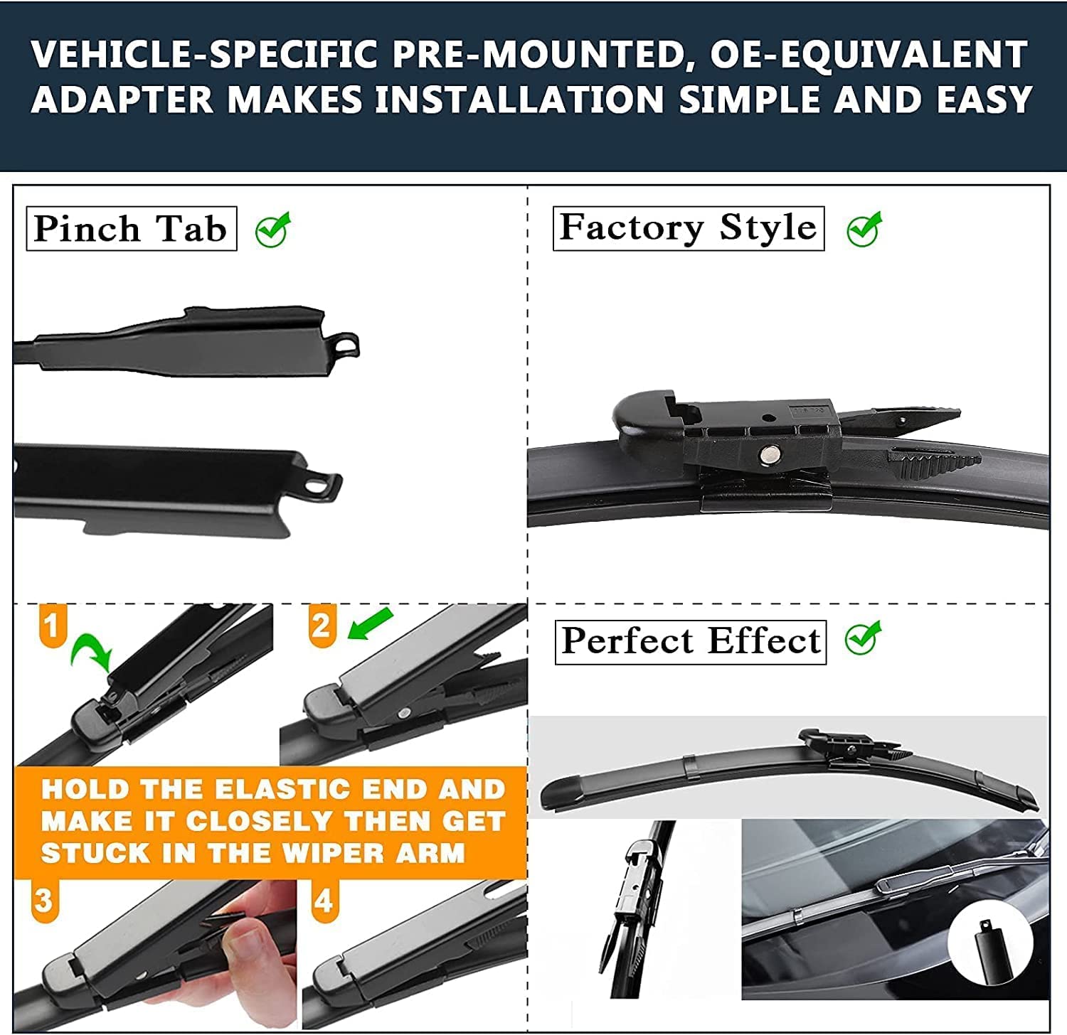 Autoboo 28''+28'' Windshield Wipers With 11'' Rear Wiper Blade Replacement For Ford Escape 2013-2019 -Original Factory Quality (