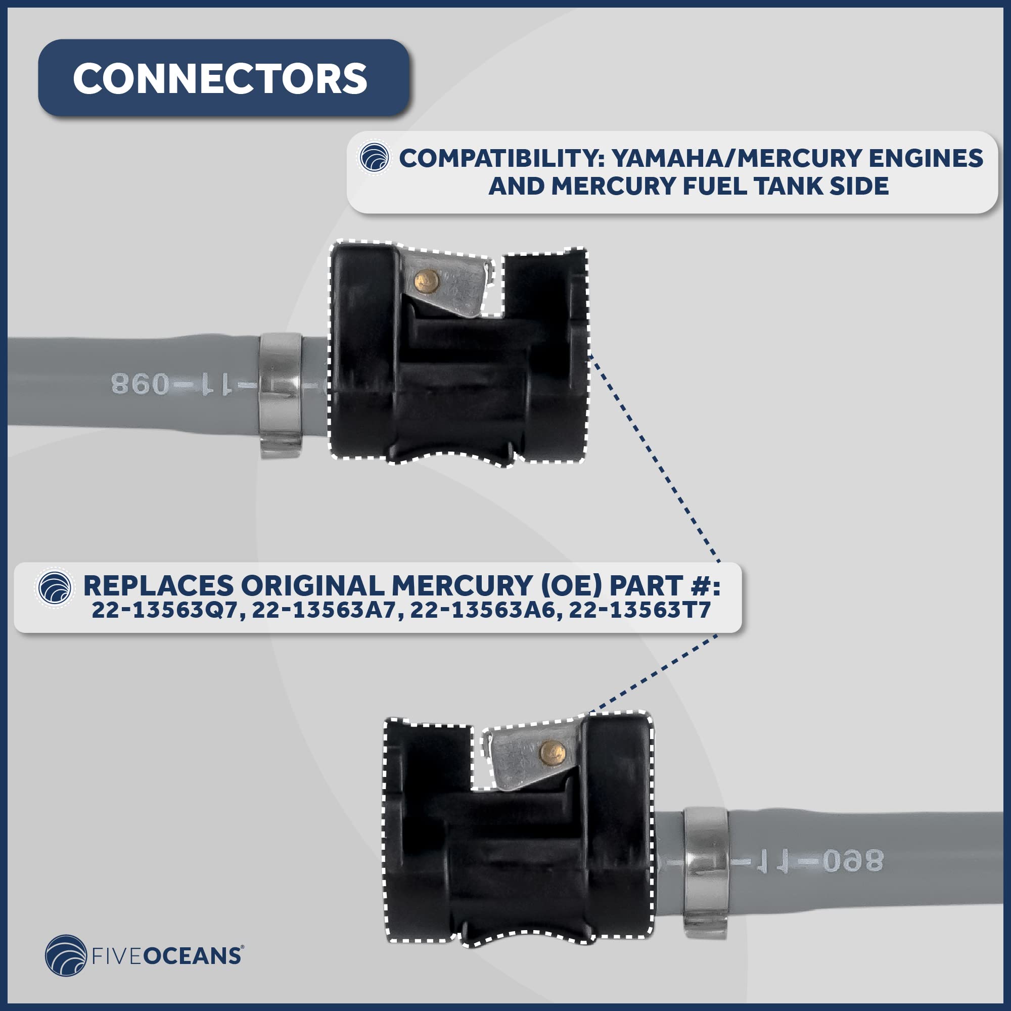 Five Oceans Boat Fuel Line - 3/8-Inch Marine Outboard Fuel Line For Yamaha Mercury, Leakproof, 6-Foot Long, Reinforced Epa/Carb, Replaces Part 22-13563Q7, 22-13563A7, 22-13563A6, 22-13563T7 - Fo4285