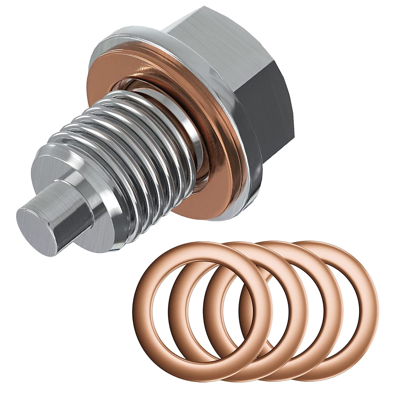 Sodcay Magnetic Oil Drain Plug M14x1.5, Stainless Steel Oil Drain Plug with 5 PCS Copper Crush Washer Anti Leakage Replacement f