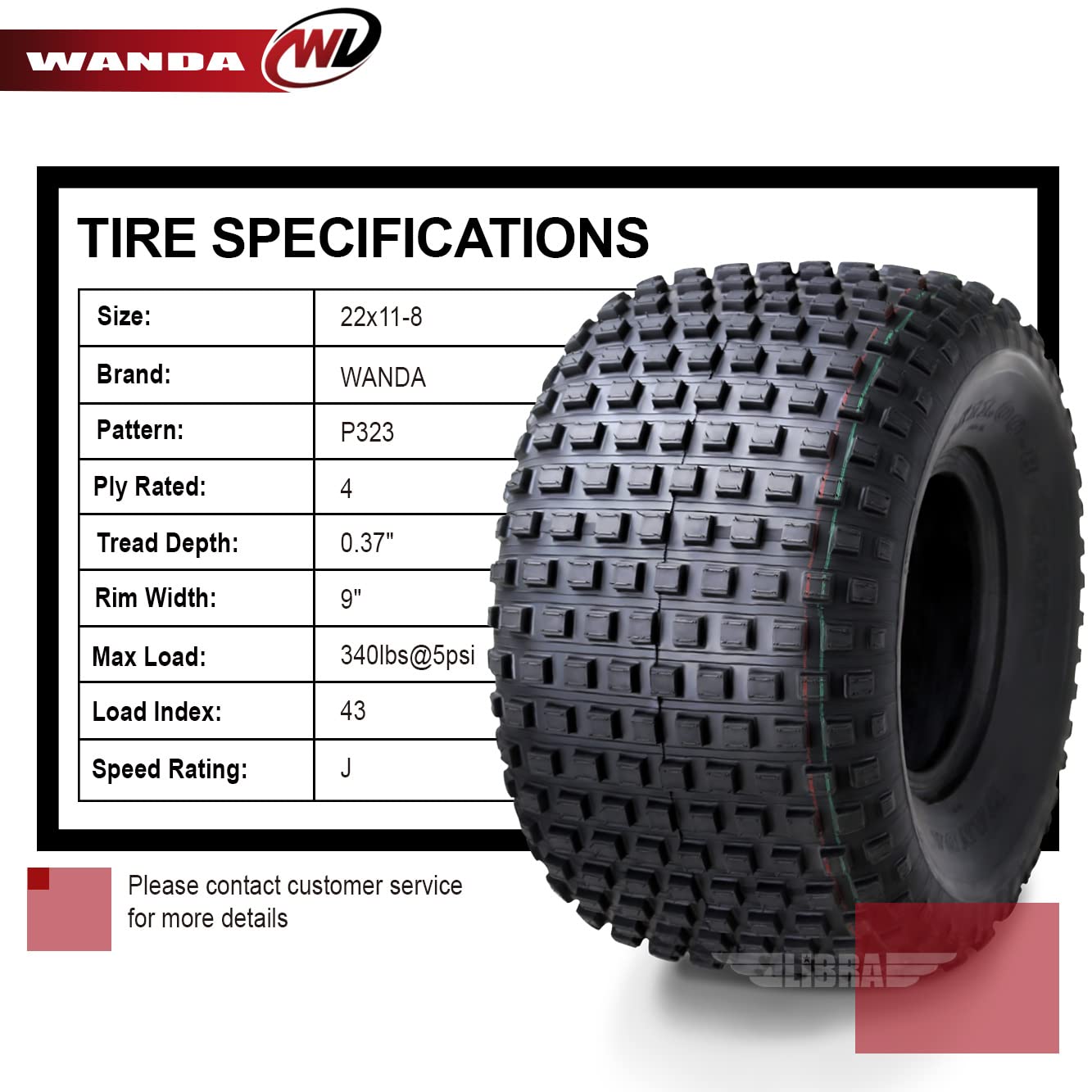 2 New Wanda Atv Tires 22X11-8 22X11X8 4Pr P323- 10032