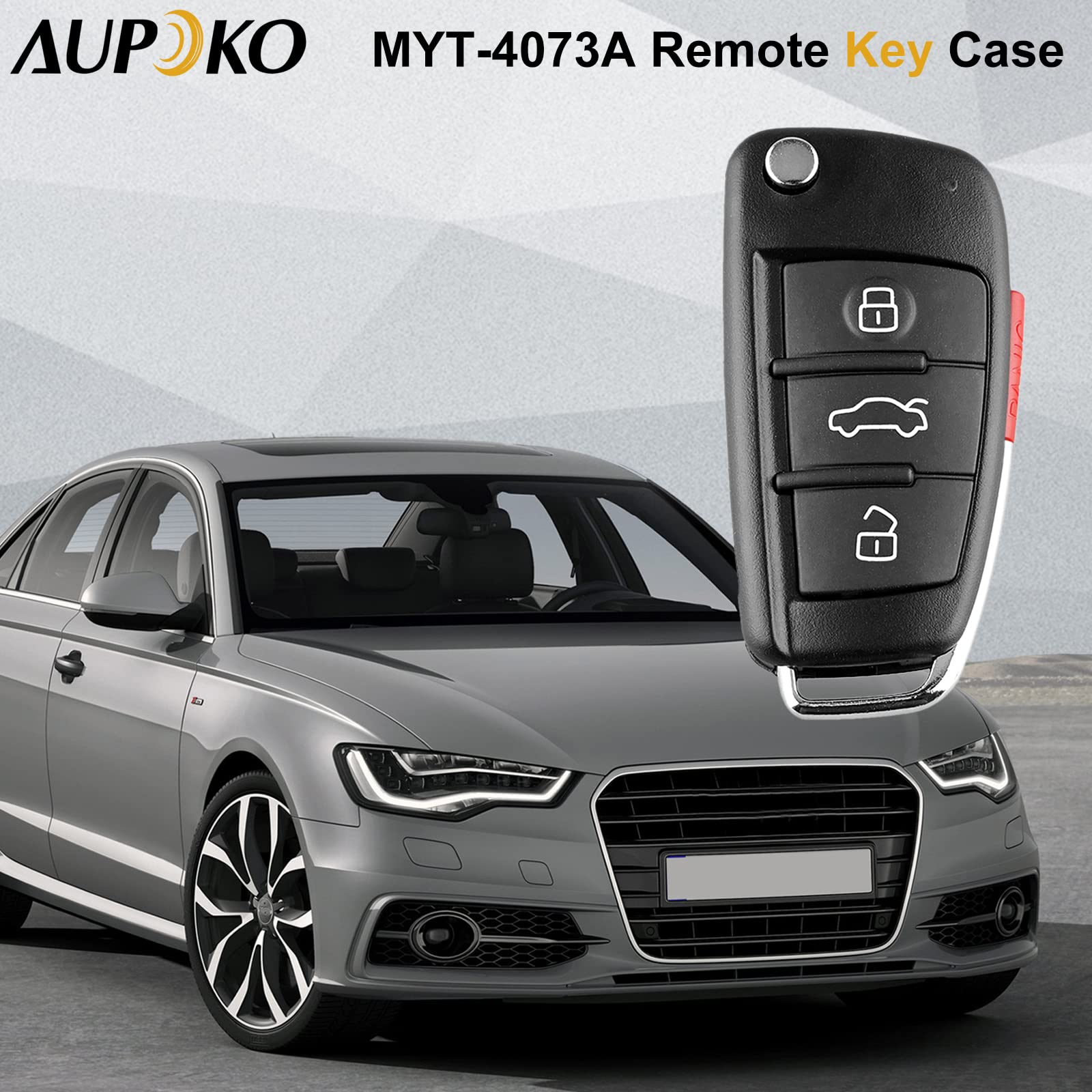Aupoko Myt-4073A Remote Key Case, 3 Buttons Panic Replacement Key Shell Case, Replacement For A3 A4 A6 A8 Tt Q7 S6 Quattro