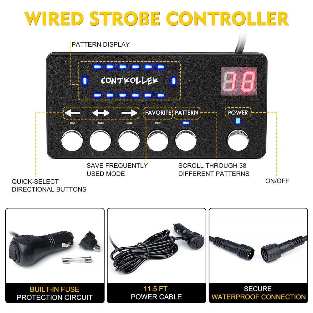 Lumenix 42 Led Rooftop Strobe Beacon Light Bar, High Bright Hazard Warning Flashing Plow Light With Synchronous Controller For Construction Vehicles, Tow Trucks, Postal Cars, Snowplow (Amber)