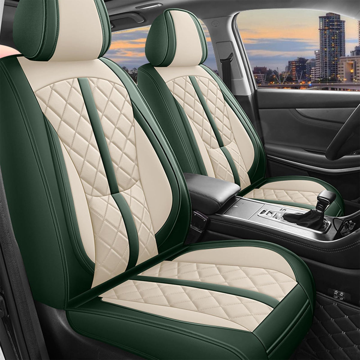 otoez Green Car Seat Covers Full Set, Universal Nappa Leather Seat Cover 5 Seat Waterproof & Breathable Automotive Seat Protecto