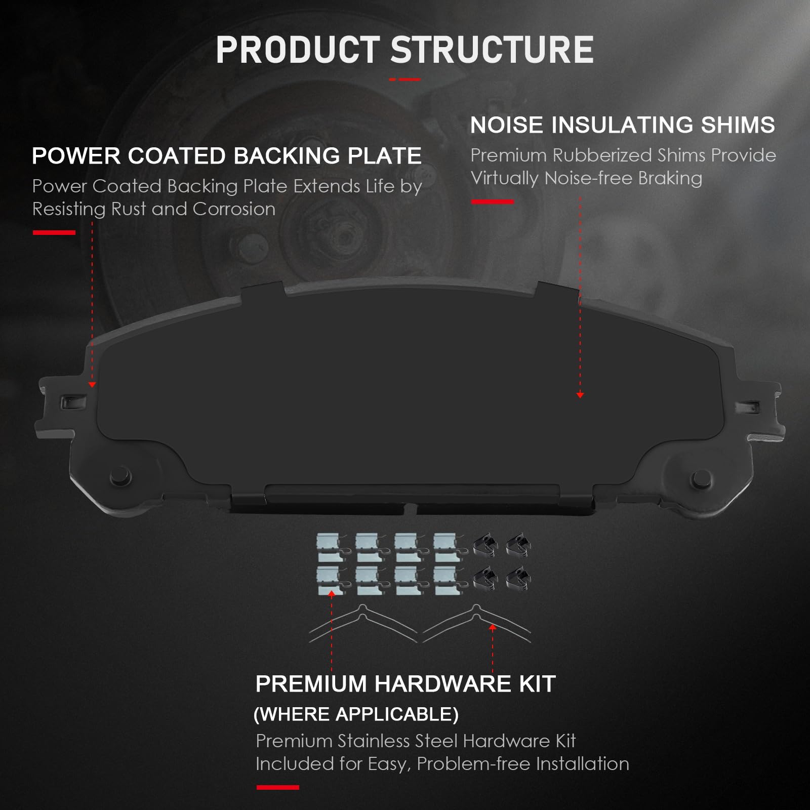 Cciyu D1324 Front Ceramic Disc Brake Pads Kit For Lexus Rx350 2010-2019,For Lexus Rx350L 2018-2019,For Toyota For Highlander 200