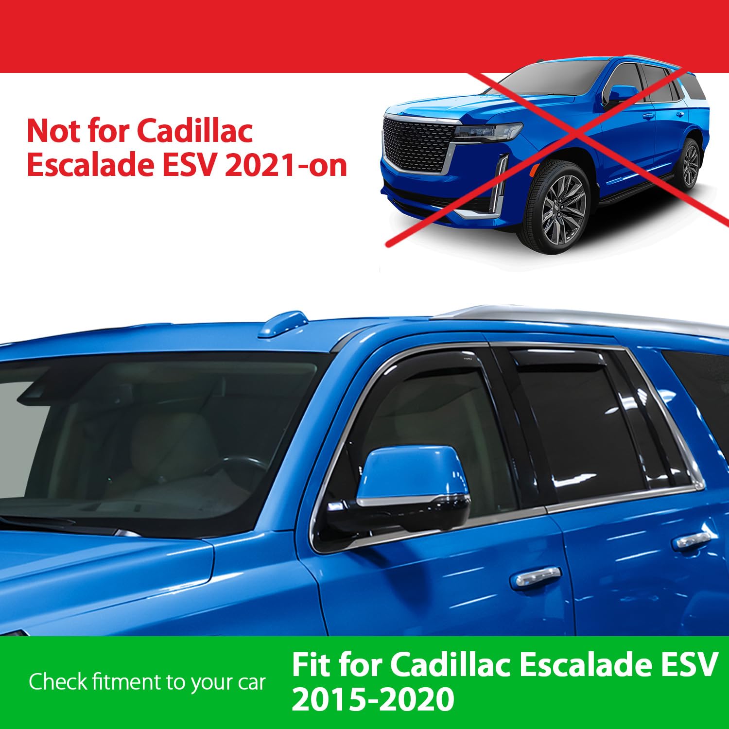 Goodyear Shatterproof In-Channel Window Deflectors For Cadillac Escalade Esv 2015-2020, Rain Guards, Window Visors For Cars, Ven