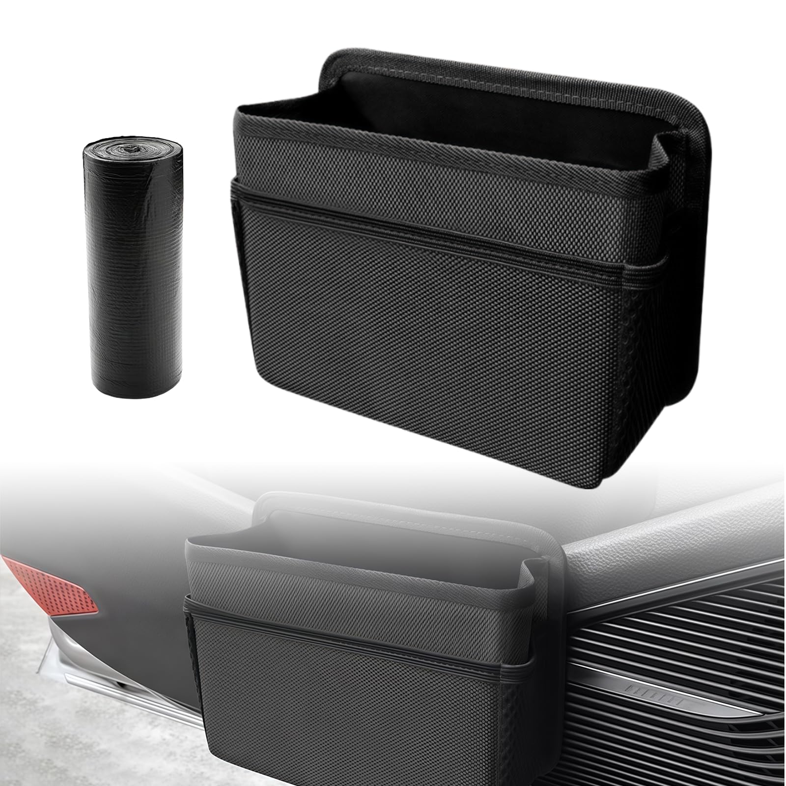 AMZAUTO Car Trash Can, Foldable Hanging Vehicle Garbage Organizer Holder, Waterproof Automotive Trash Bag Holder Dustbin Storage
