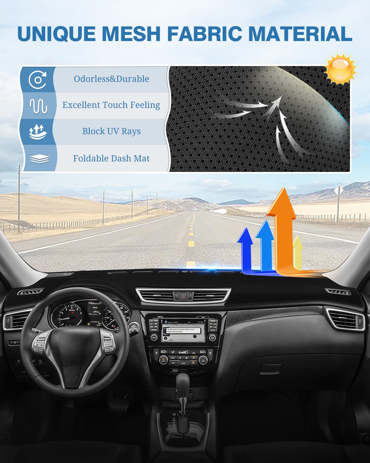 Fiilines Dash Cover For Nissan Rogue 2014-2020, Dashboard Mat Cover Rogue Accessories Sunshade Nonslip Mesh Protector No Glare B