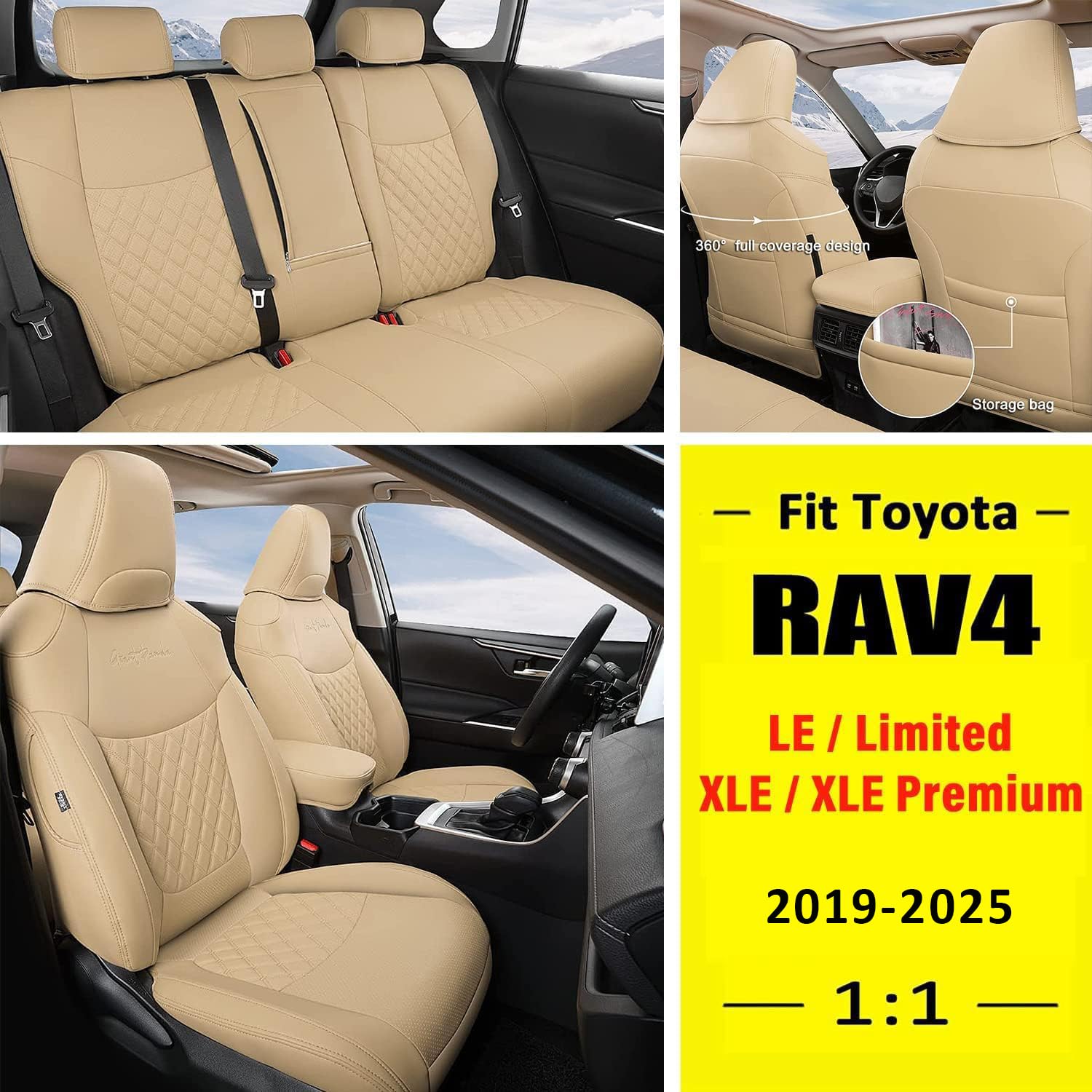 Giant Panda Pu Leather Car Seat Covers Full Set Custom Fit For 2019 2020 2021 2022 2023 2024 2024 Toyota Rav4 Le, Xle, Xle Premi