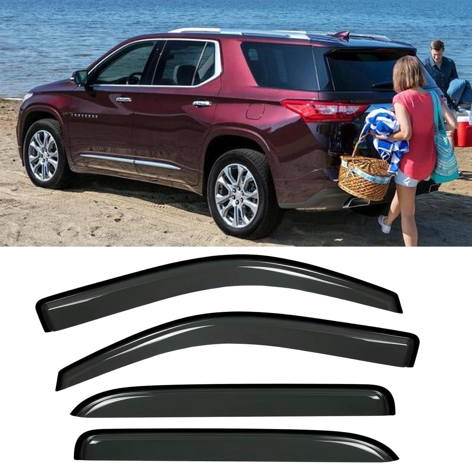 Sontian Tape-On Window Deflectors Rain Guards For 2018-2020 Chevy Traverse, Window Visors For Cars, Vent Deflector, Car Accessor
