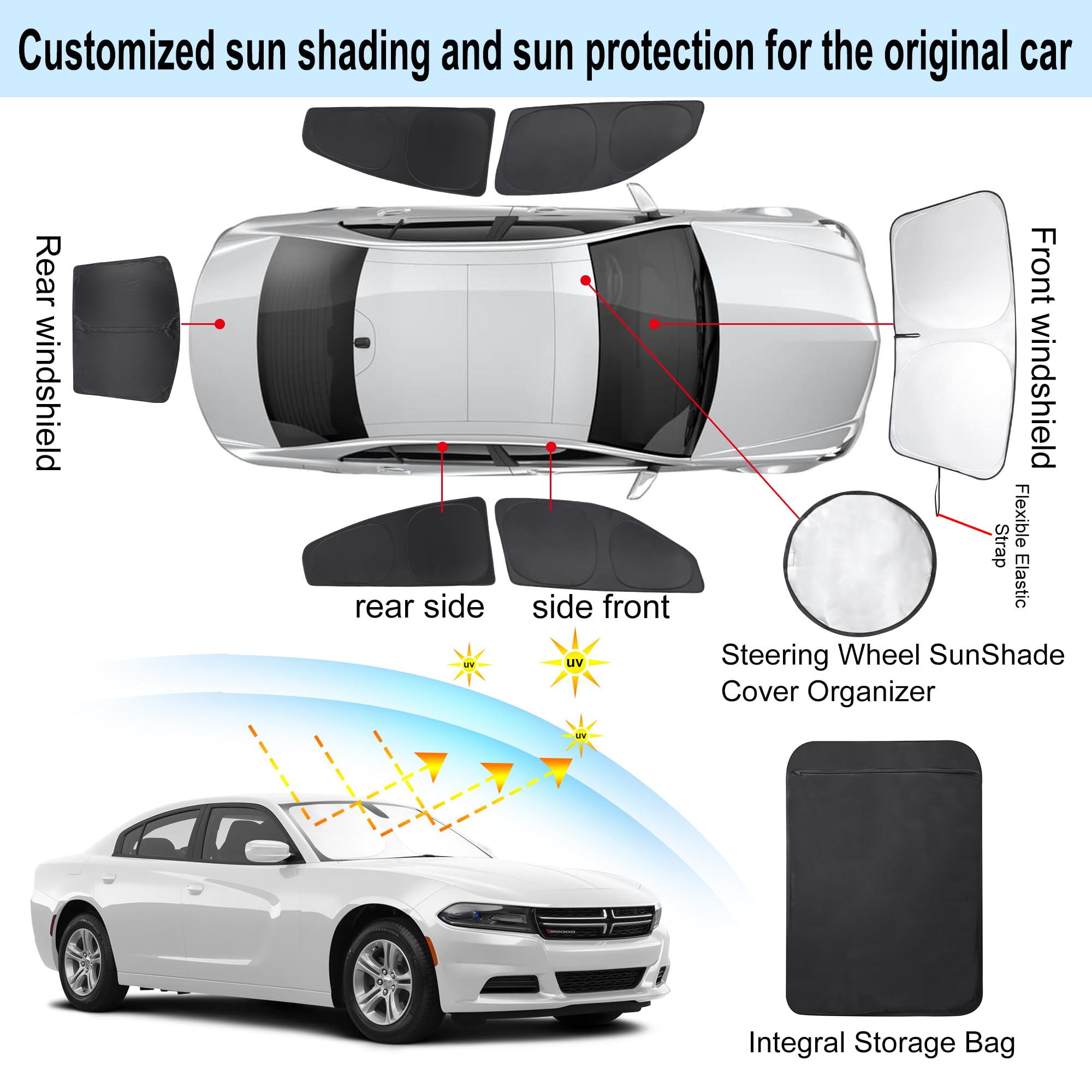 Tinglu Window Shades For Dodge Charger 2011-2023 Accessories Car Side Full Windows Cover Camping Rear Windshield Sun Shade Sun U