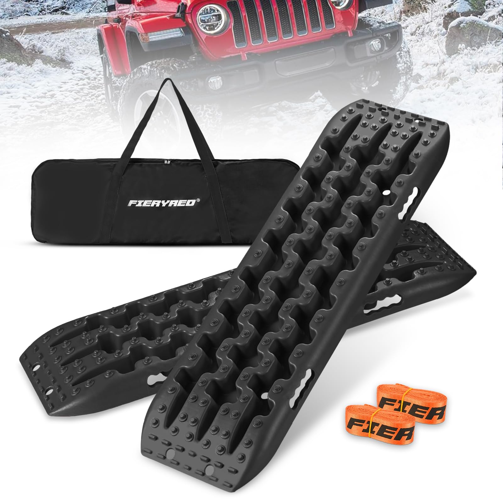 Fieryred Traction Boards Offroad, Recovery Boards With 2 Leashes And Carry Bag, 2Pcs Traction Mat Recovery Tracks For Sand Mud S