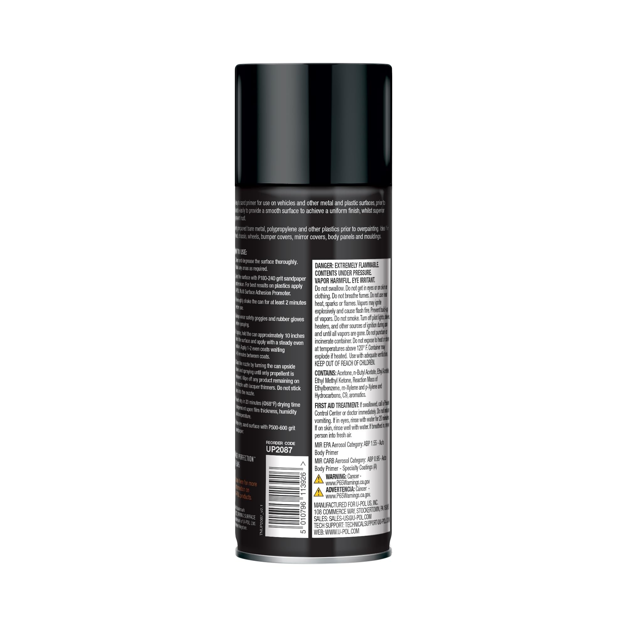 U-POL Sandable Primer, Fast-Drying, Durable & All-Purpose Primer Spray With Anti-Rust Technology, Black