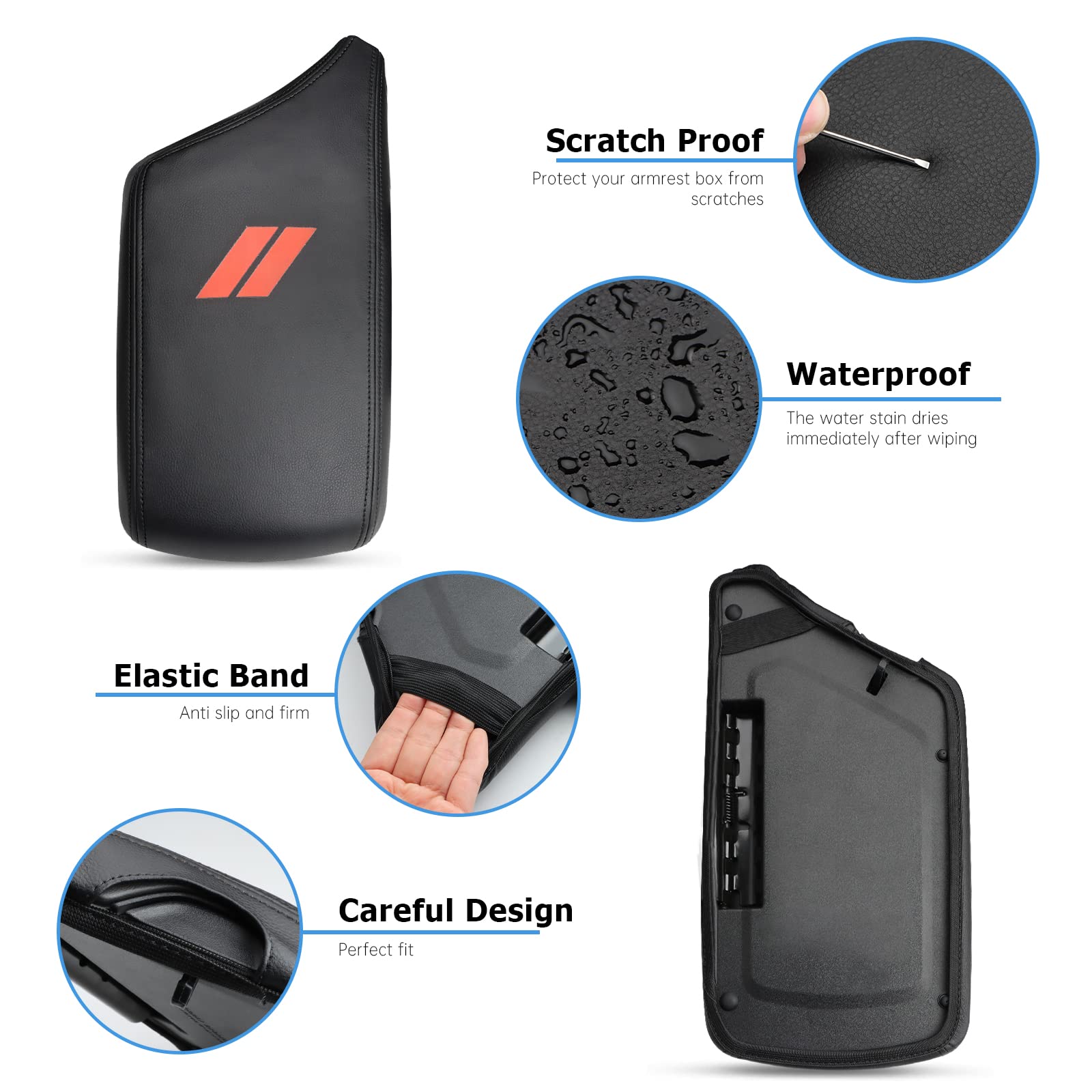 Intget Car Center Console Armrest Cover For Dodge Challenger Accessories 2023 2022 2021 2020 2019 2018 2017 2016 2015 Interior Arm Rest Seat Cover Middle Console Lid Protector Pad(Black Stitches)