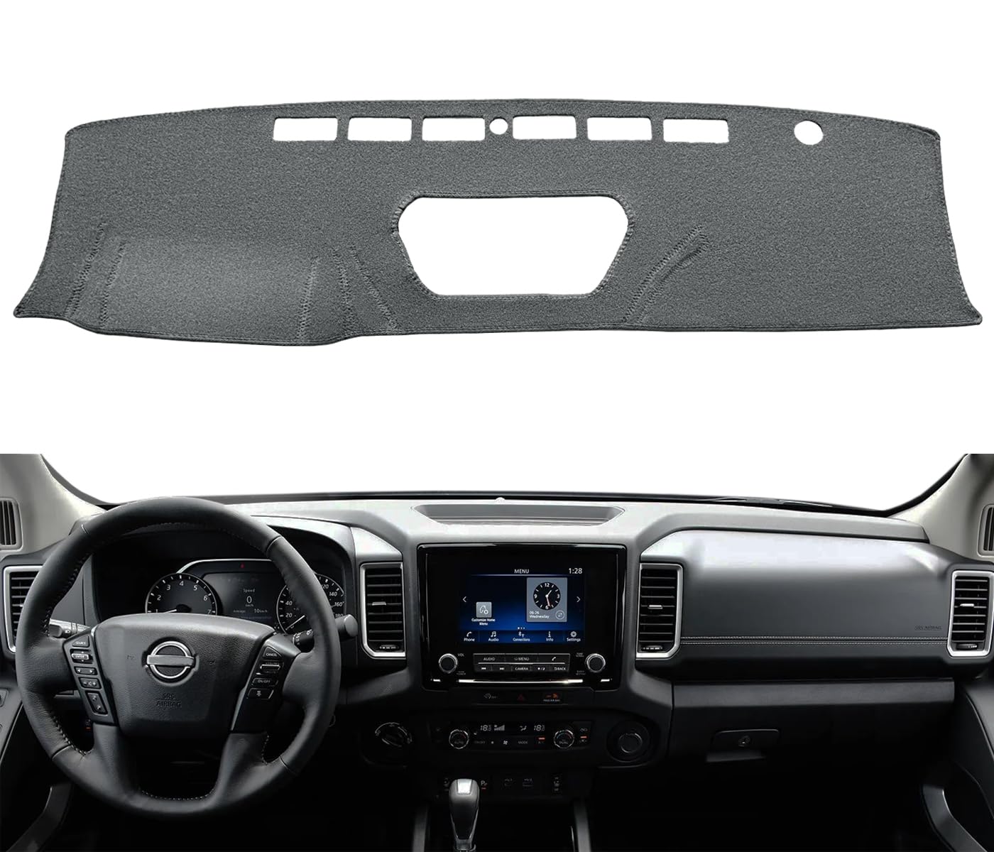 Yiz Dash Cover Mat Custom Fit For Nissan Frontier 2022 2023 2024,Dashboard Cover Pad Carpet (Dark Gray) J161
