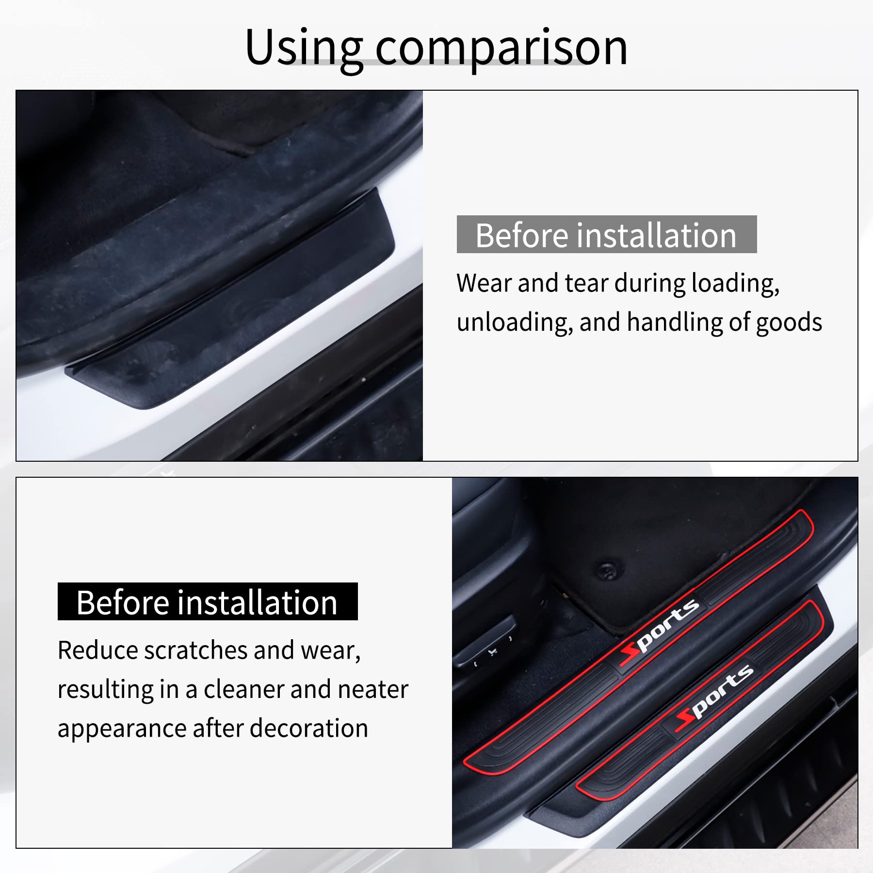 Singaro Car Door Threshold Protection, 4Pcs Door Edge Step Dust Shield Cover, Door Width 23.6X1.96Inch Car/Suv Universal Rubber
