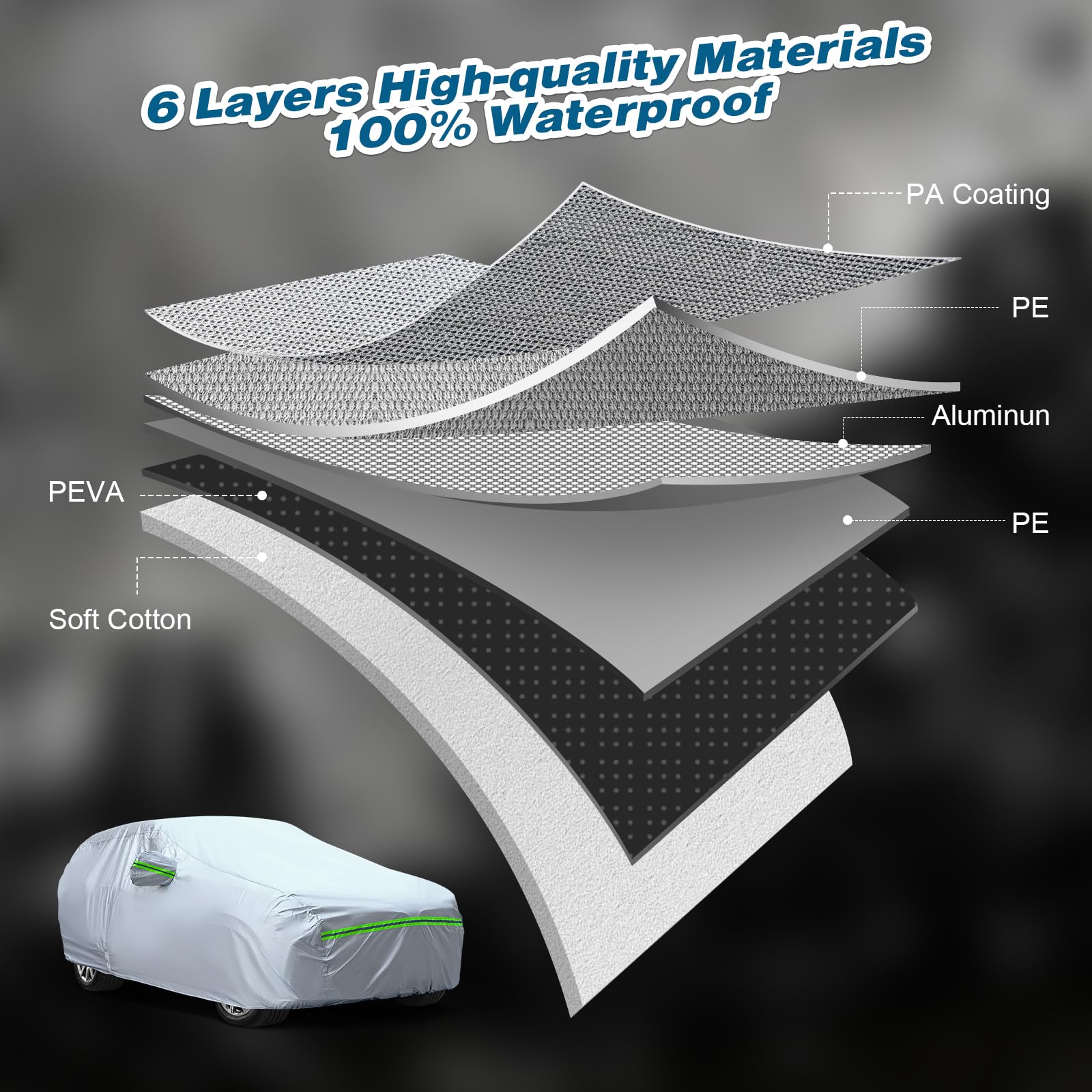 Tucarest 6-Layers Full Car Cover Universal Premium Shell Zipper Design Waterproof All Weather Weatherproof Uv Sun Protection Sno