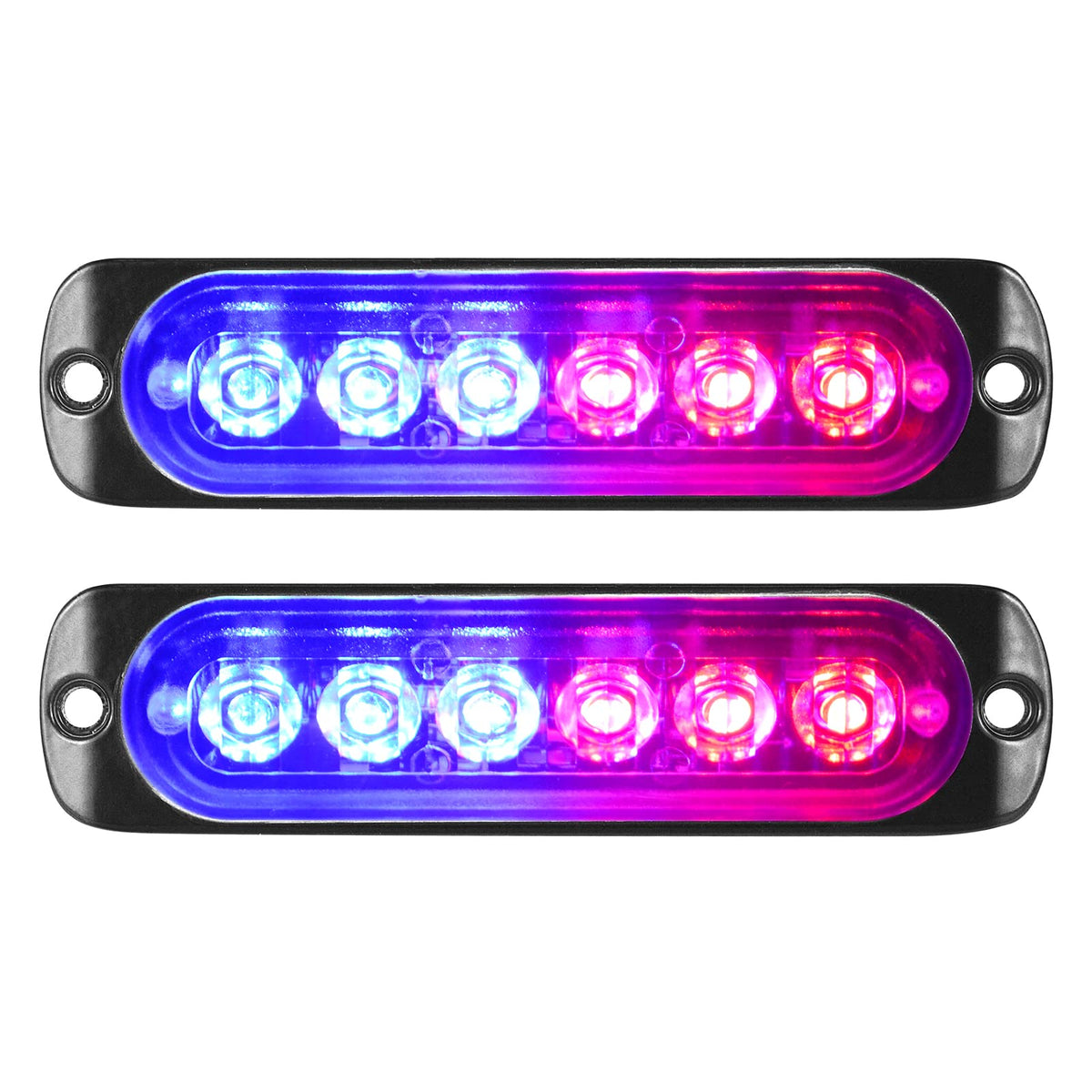 Rigidon 2 Pack Led Emergency Strobe 6 Led Blue Red Surface Mount Flashing Strobe Lights For Trucks Car Grille Off-Road Warning Emergency Flashing Lights