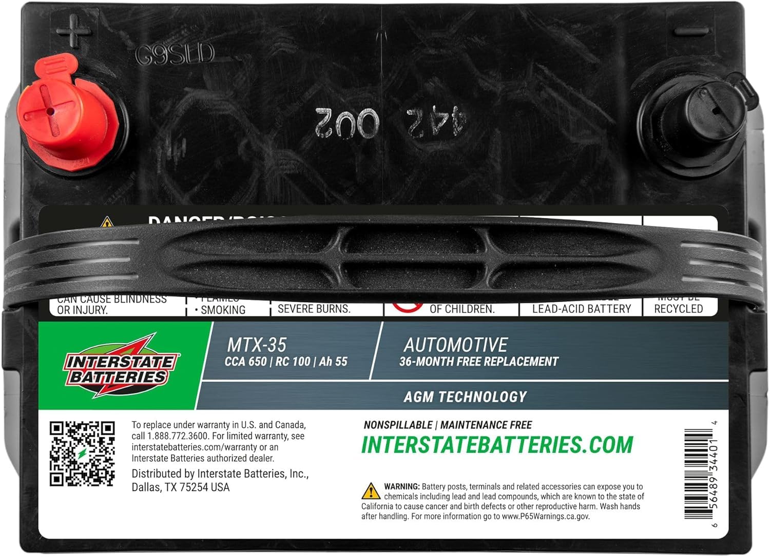 Interstate Batteries Automotive Battery 12V 55Ah (Group Size 35) 650CCA SLI AGM Auto Battery Replacement for Cars, SUVs, Sedans,