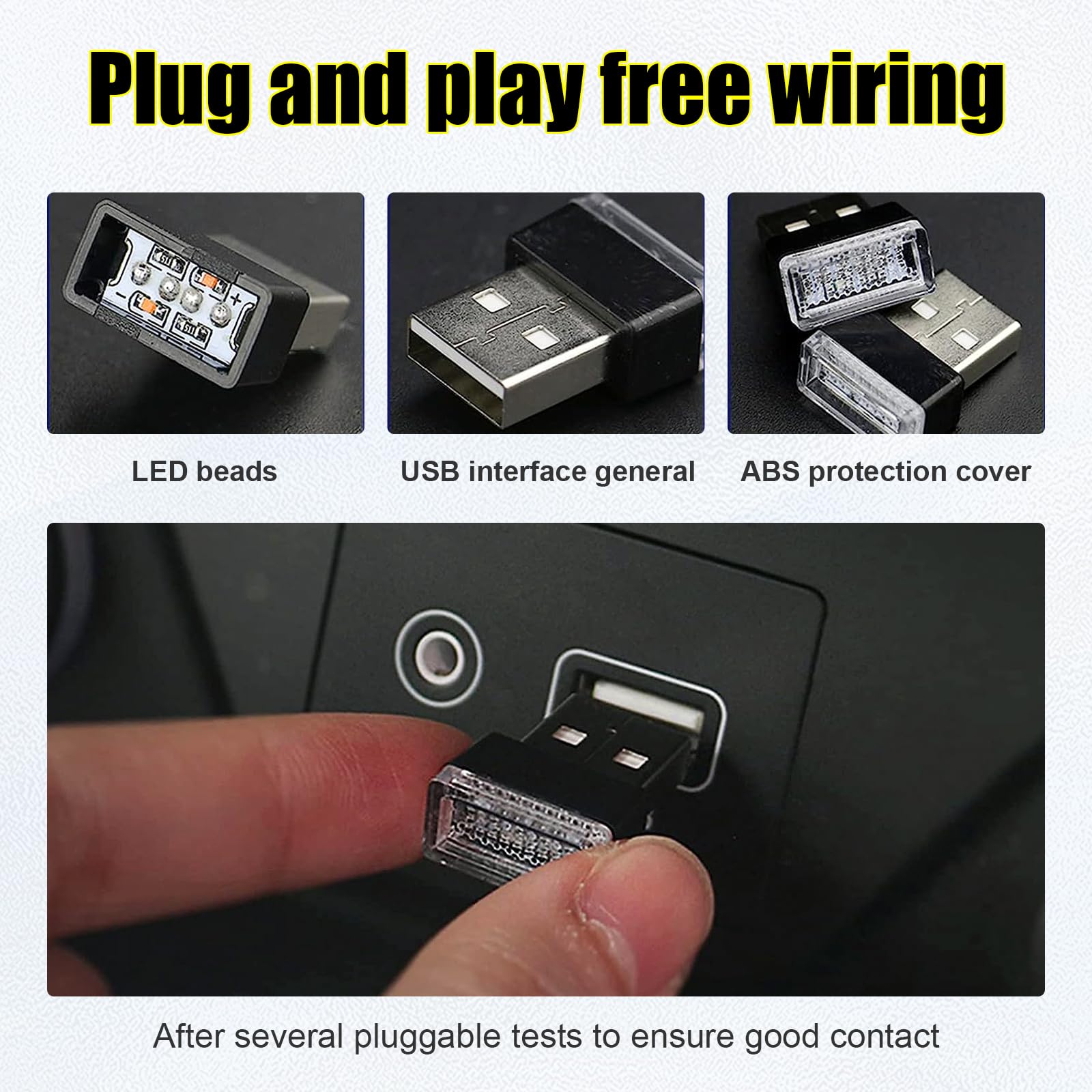 Ziciner 4 Pcs Usb Led Car Interior Atmosphere Lamp, Portable Mini Led Night Light, Plug-In Usb Interface Trunk Ambient Lighting