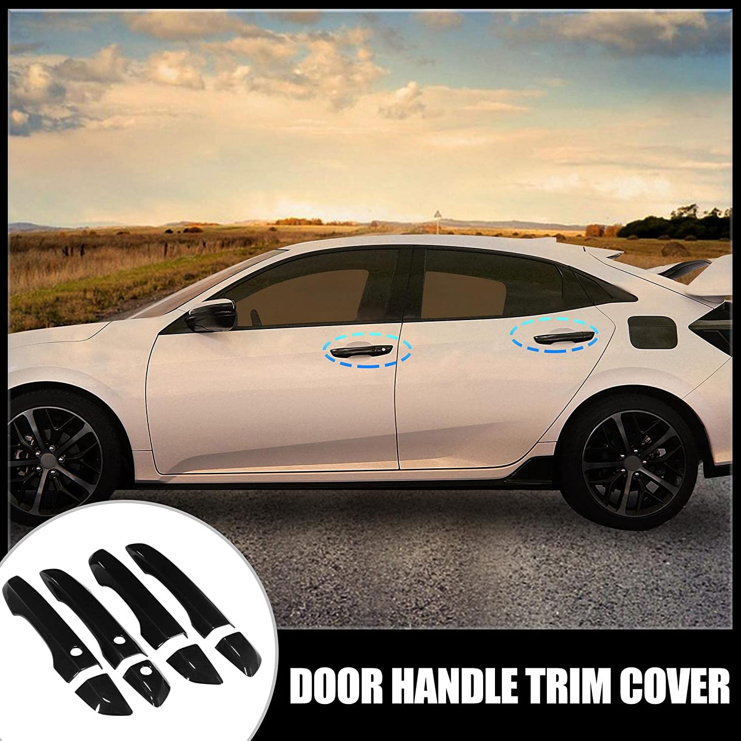 Unifizz 4Pcs Vehicle Door Lacth Handle With Smart Key Hole 10Th Gen For Honda Civic 2016-2021 Glossy Black Exterior Door Handle Trim Cover Left Hand Drive