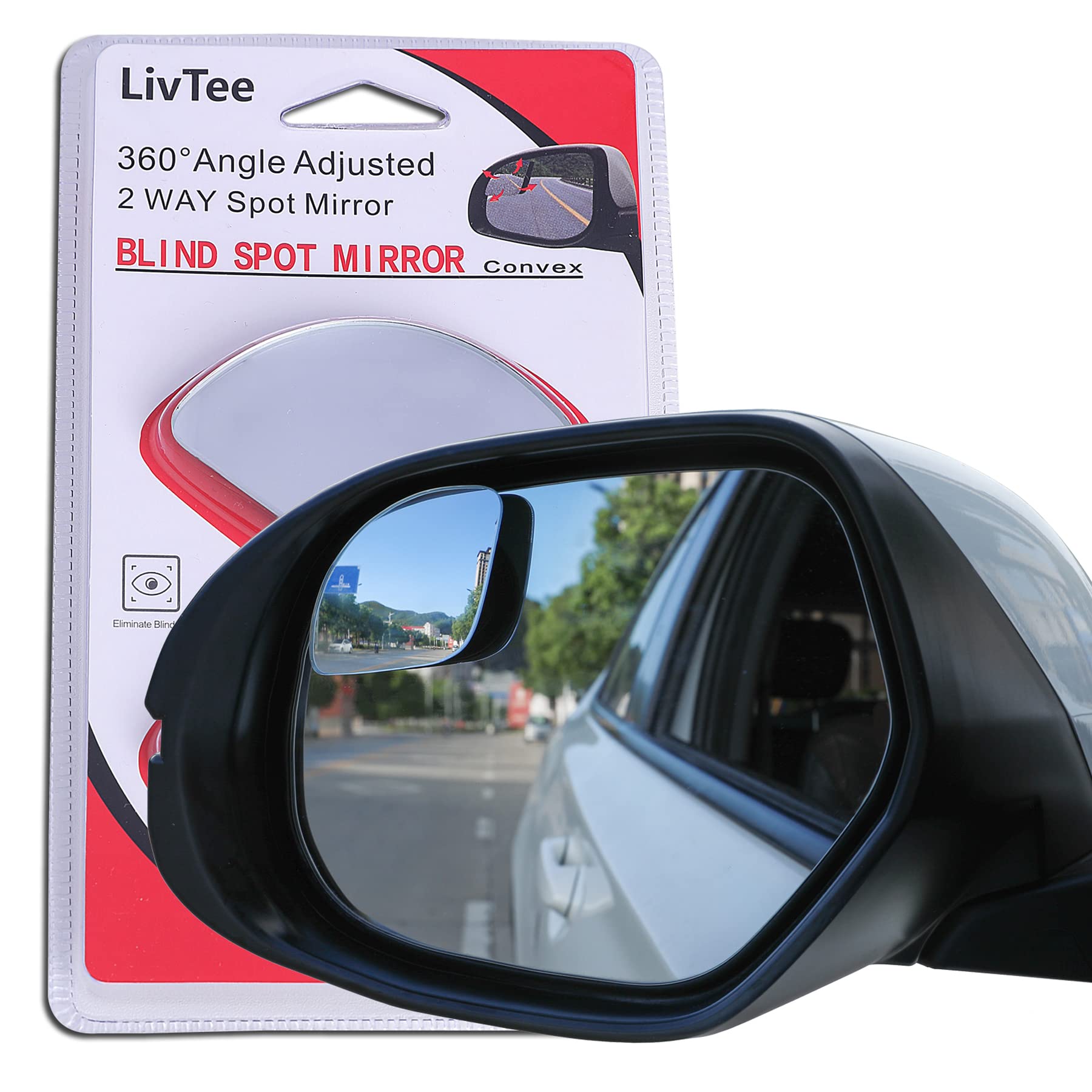 Livtee Blind Spot Mirror,Newest Fan Shaped Hd Glass Frameless Convex Rear View Mirror With Wide Angle Adjustable Stick For Cars