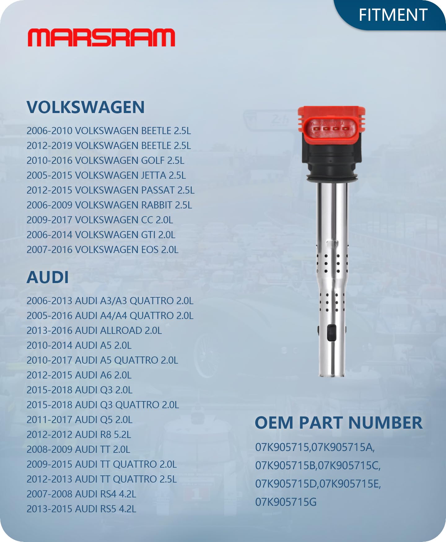 Marsram Ignition Coil Pack Uf575 For 2005-2016 Vw Volkswagen Jetta Beetle Golf Passat Gti Cc 2006-2018 Audi Tt Quattro A3 A4 A5