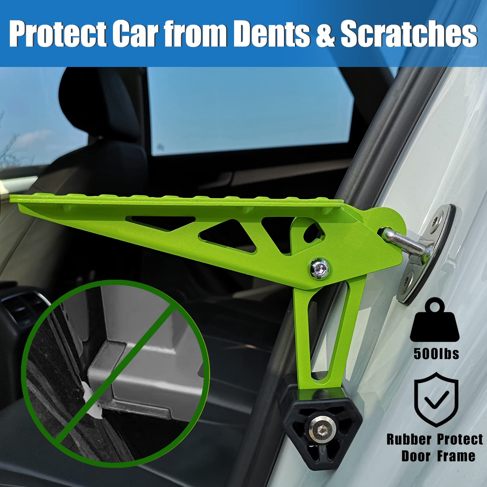 Tooenjoy Universal Fit Car Door Step, Foldable Roof Rack Door Step Up On Door Latch, Supports Both Feet Stand Pedal Ladder, Easy Access To Rooftop For Most Car, Suv, Truck, Max Load 400 Lbs(Green