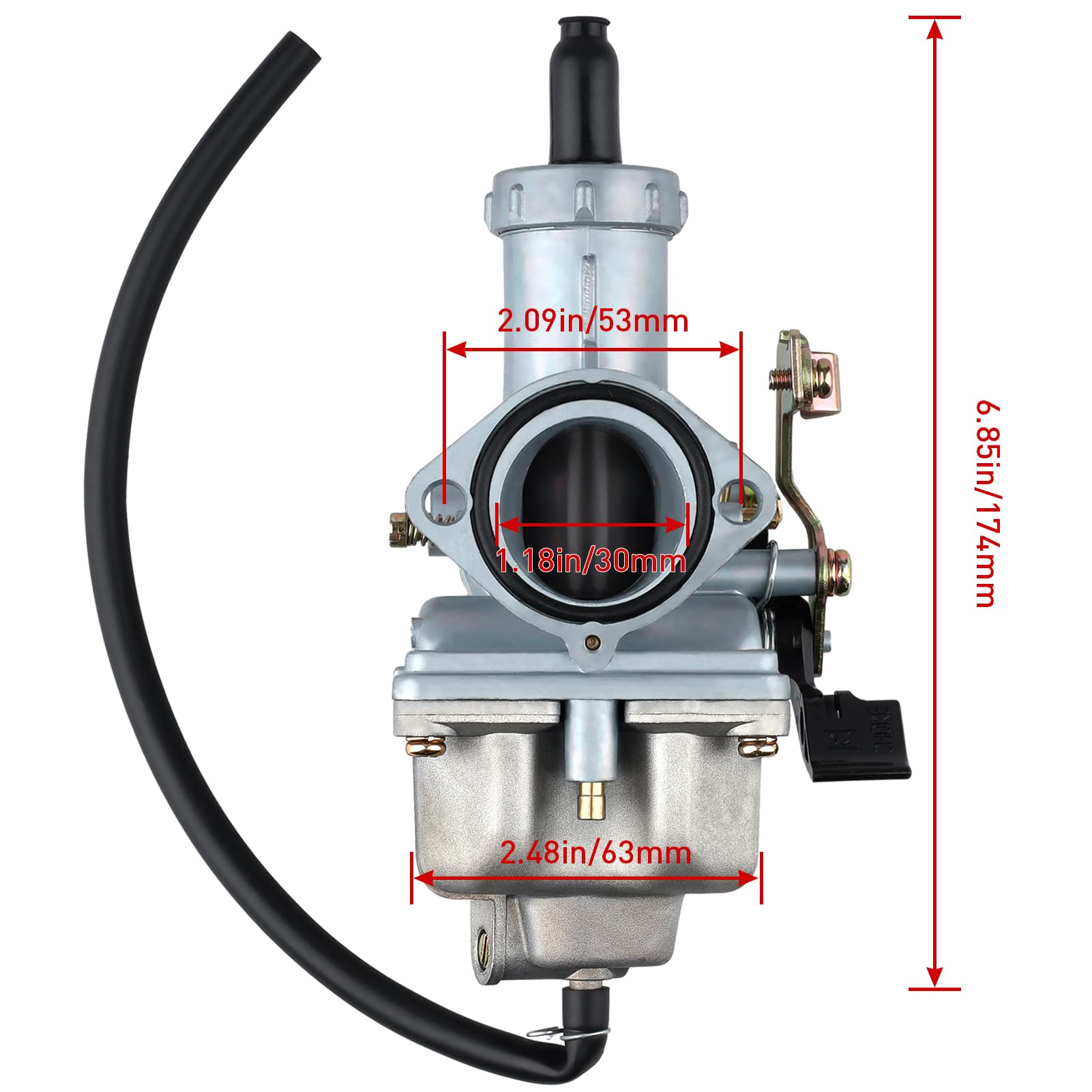 Onsnail PZ30 Carburetor 250cc VM26 30mm for Go-Kart, ATV, Dirt Bike - Silver, Manual Choke, Compatible with Hawk, Taotao,