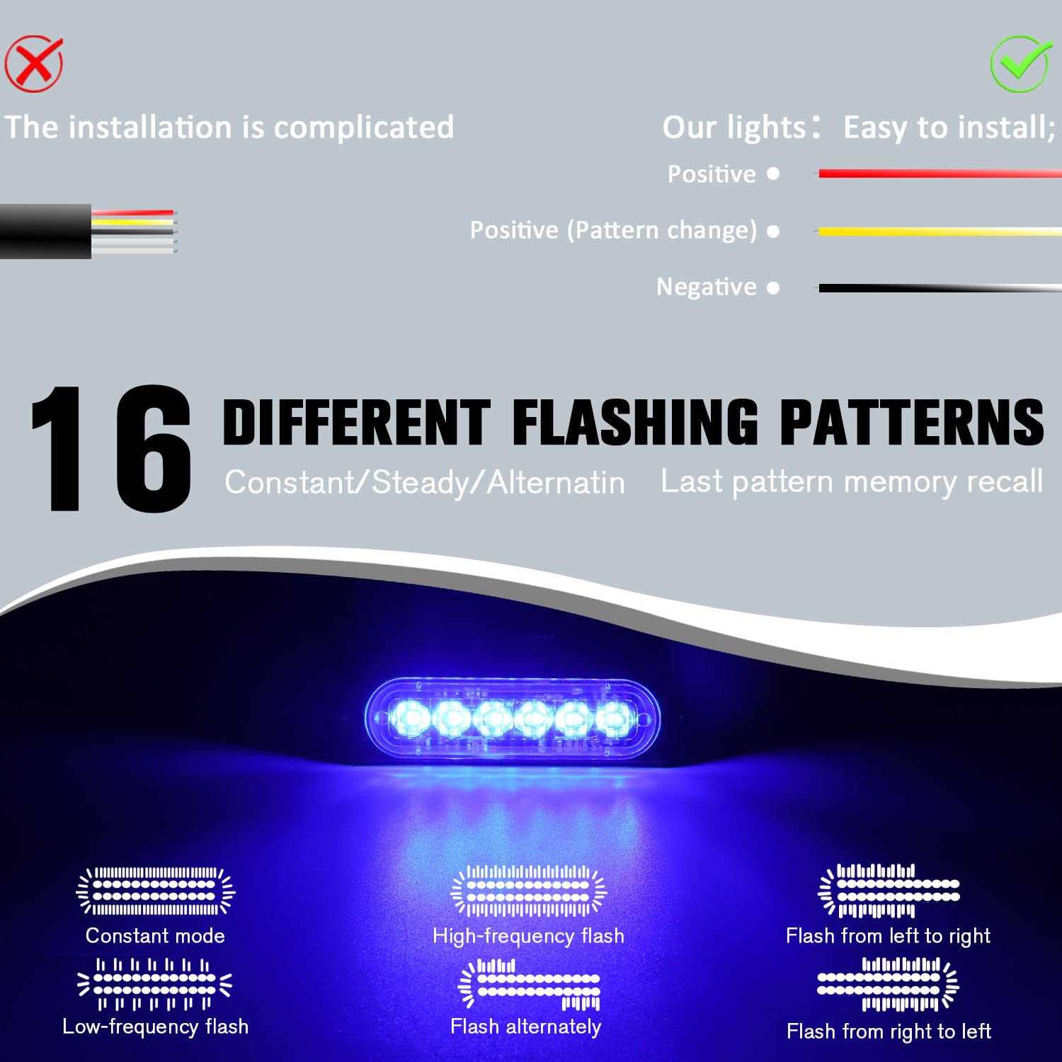 Dibms Led Emergency Strobe Lights Bar 8X Blue 6 Led Strobe Warning Emergency Flashing Light Caution Construction Hazard Light Ba