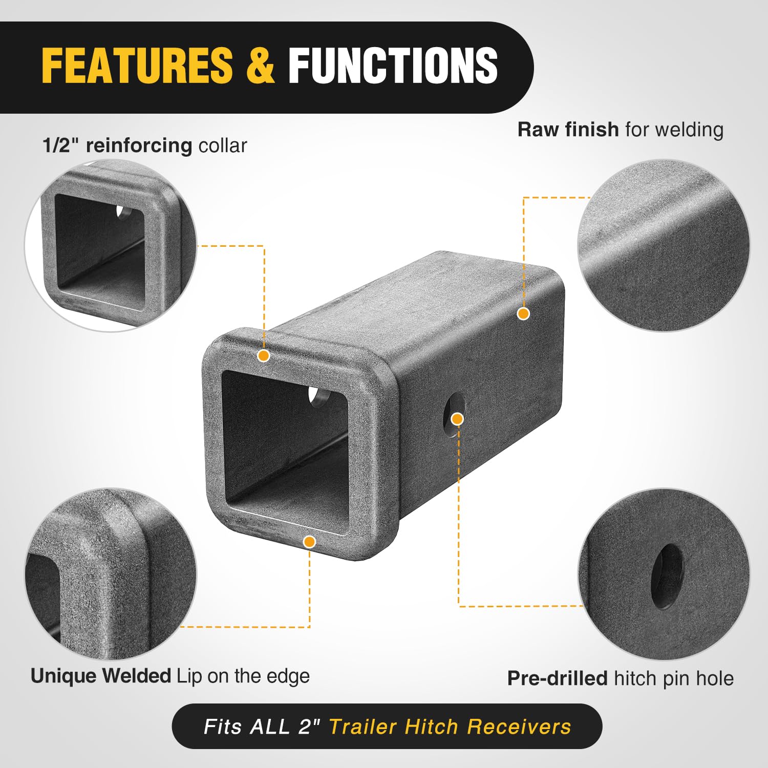 Nilight Hitch Adapter 2'' X 6'' Combo Bar Trailer Receiver Tube Weld-On Raw Steel Hitch Bar