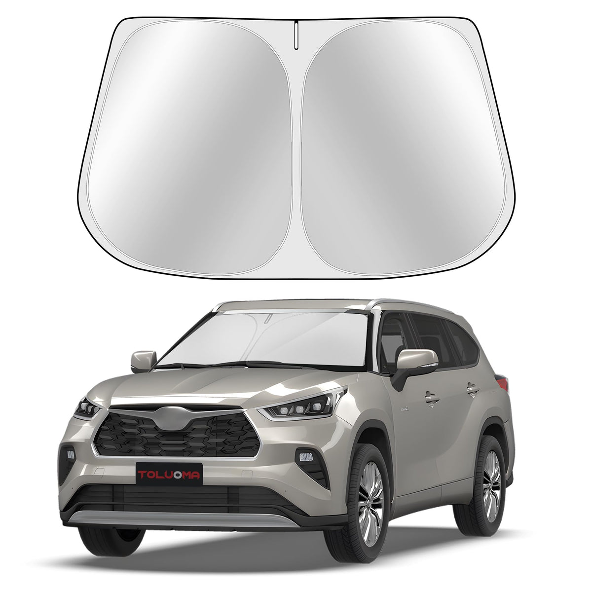 Toluoma Custom Fit Windshield Sun Shade For Toyota Highlander 2020-2025 - Full Coverage, 210T Reflective Fabric, Double-Layer De