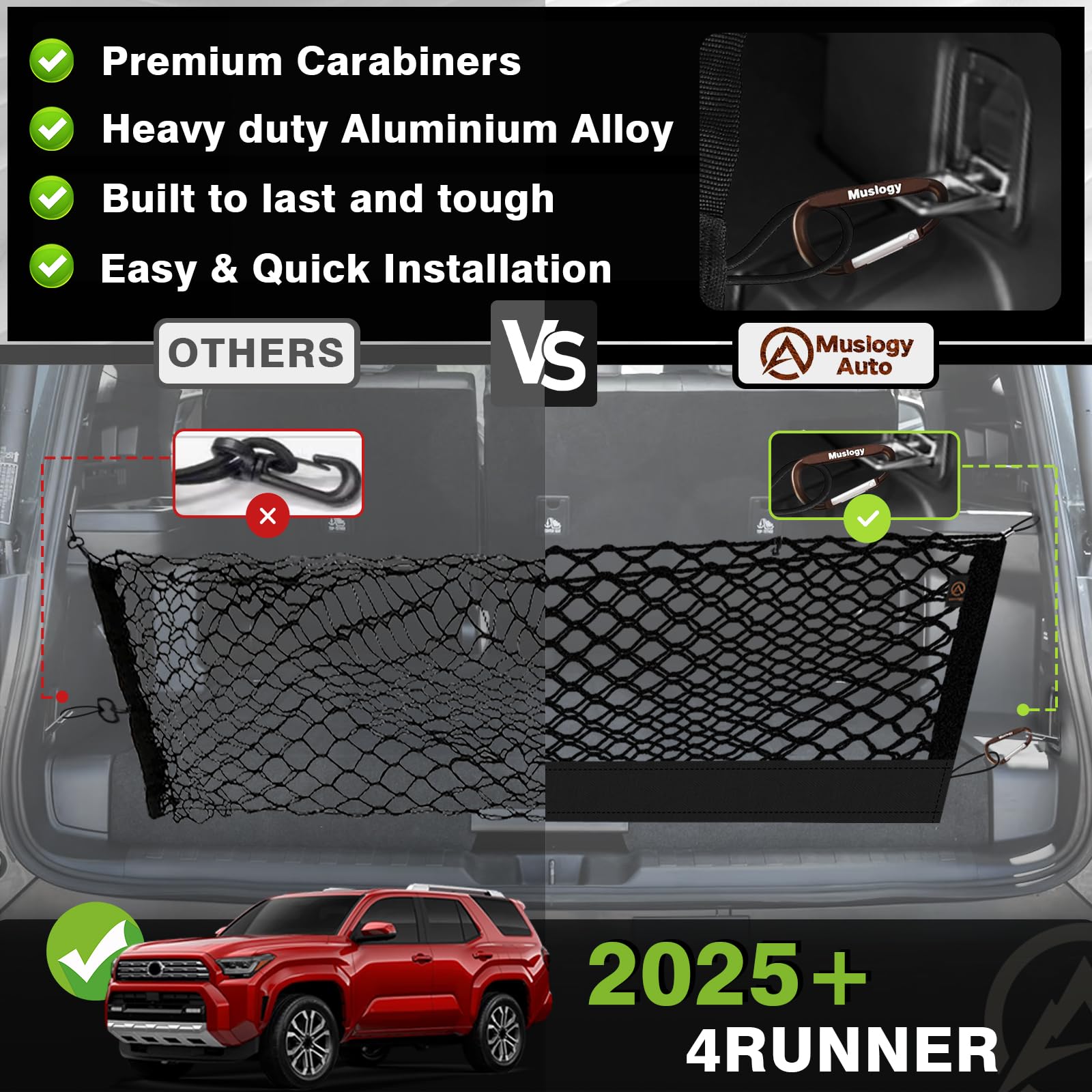 Muslogy Envelope Style Trunk Cargo Net Compatible With 2025 Toyota 4Runner Accessories Custom Fit Trunk Organizer Upgraded Mesh