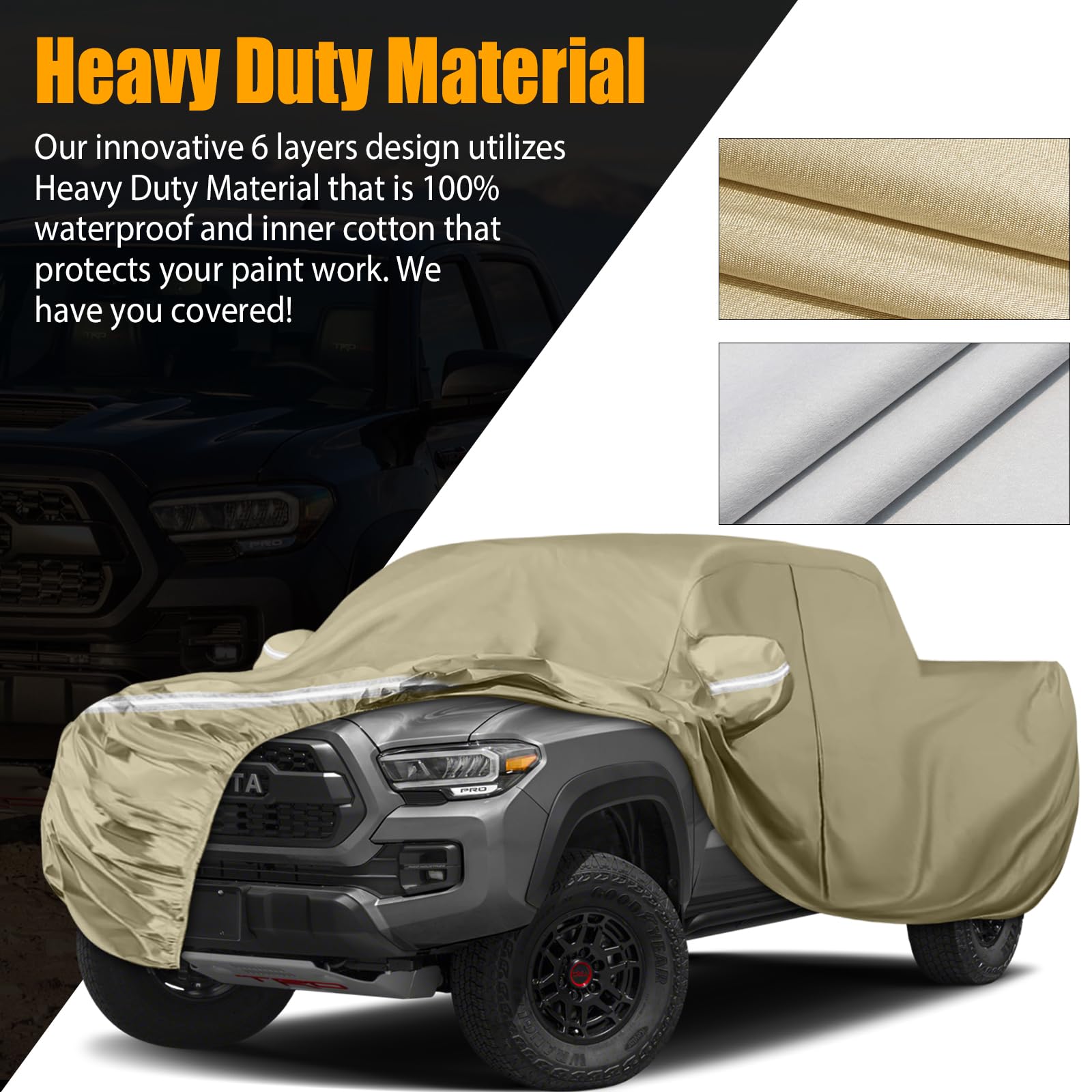 Waterproof Truck Covers Replace for 2005-2025 Toyota Tacoma CrewCab 6ft, Multilayer Heavy Duty with Cotton Liner All Weather Car