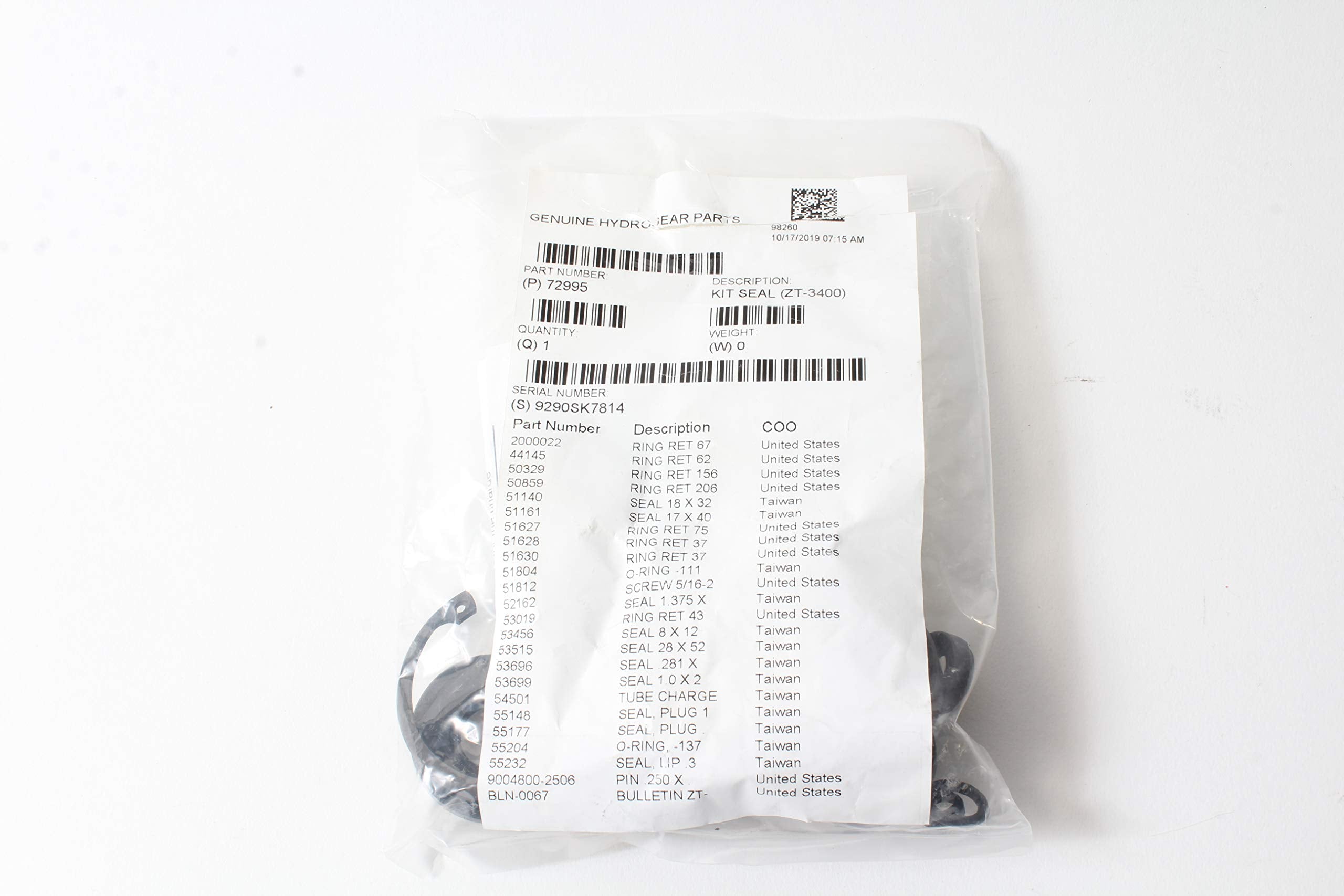 Hydro-Gear Genuine 72995 Transmission Pump Overhaul Seal Kit For Zt3400 71976