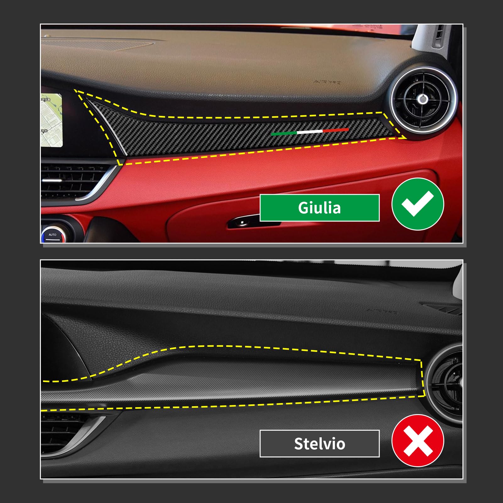 Car Trim Carbon Sticker Decal Co-Pilot Cover Passenger Decor Fits For Alfa Romeo Giulia 2016 2017 2018 2019 2020 2021 2022 2023