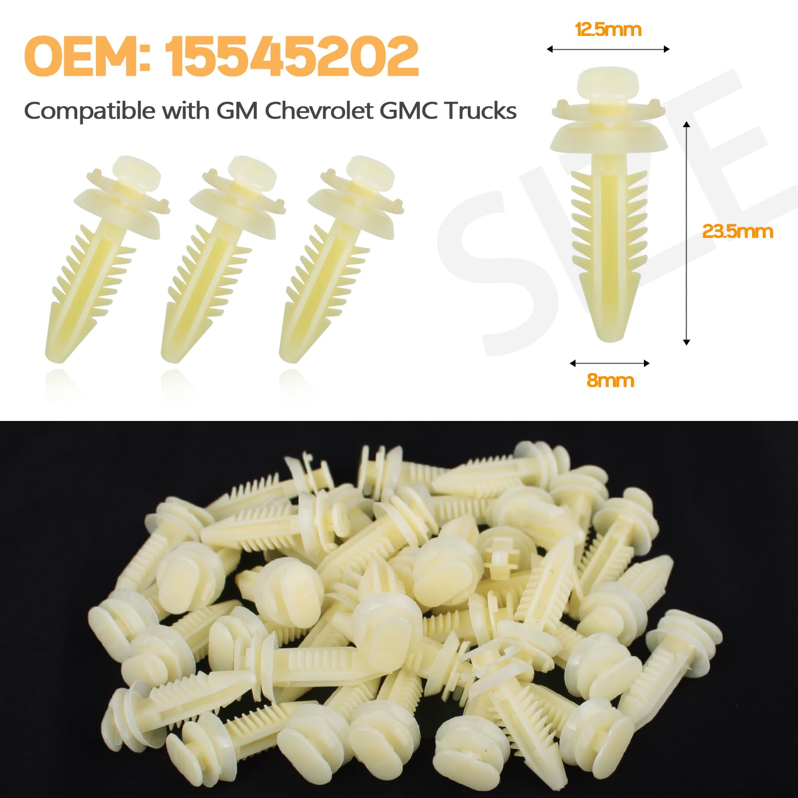 Xislet 120pcs 15545202 Front Door Trim Panel Retainers Clips with 10153057/363137 Door Panel Fastener Rivet Included Tool Compat